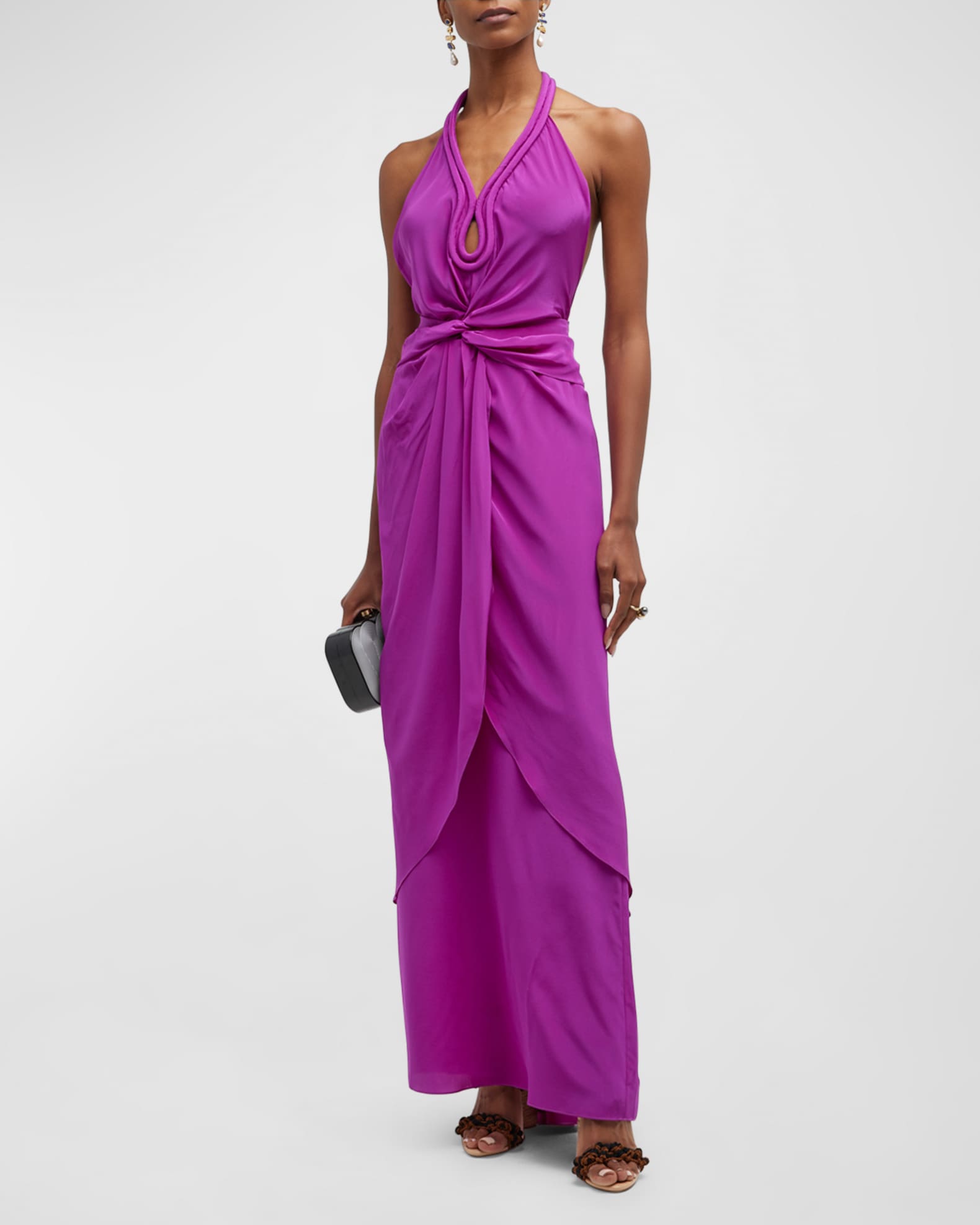 Johanna Ortiz Adinkra Twisted Halter Dress w/ Removable Slip Skirt