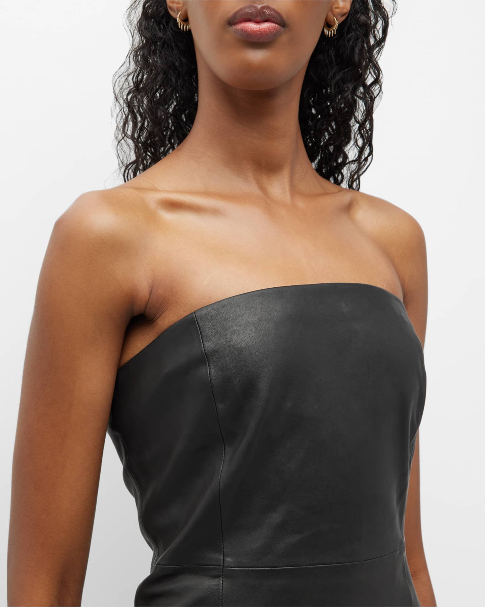 Strapless Leather Look Dress with Triple Zipper Detail