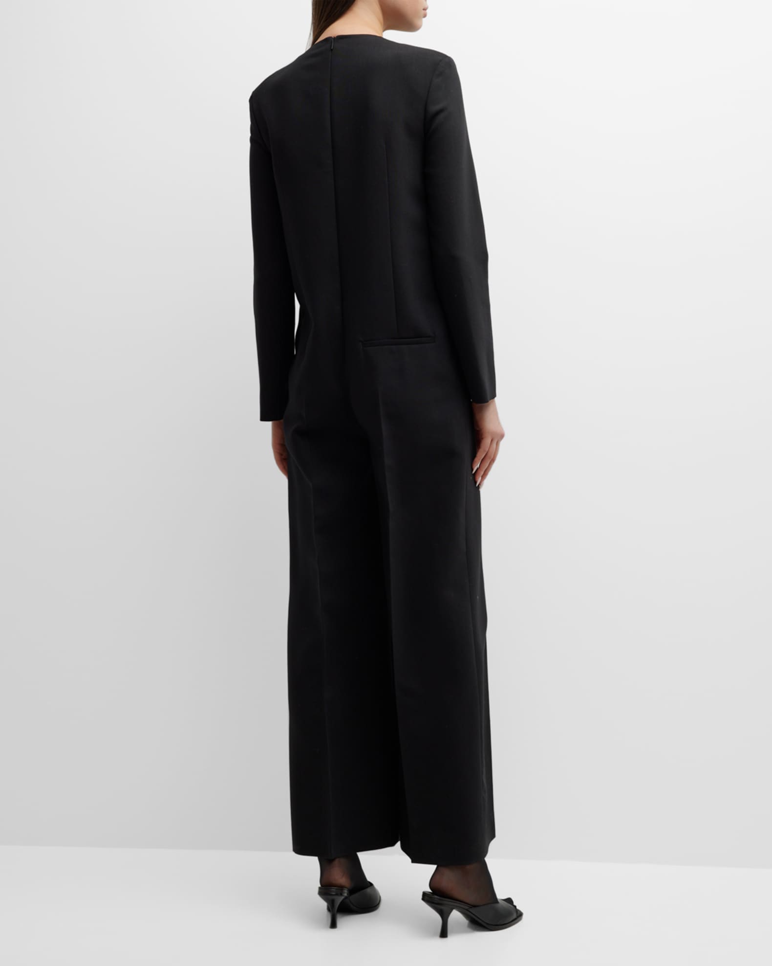 THE ROW Dorothea Strong-Shoulder Long-Sleeve Straight-Leg Jumpsuit ...