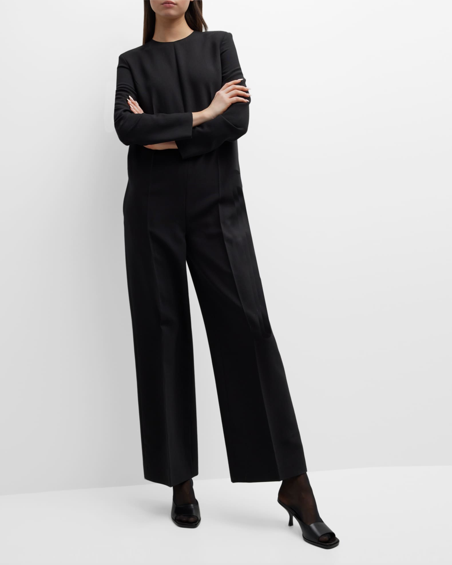 THE ROW Dorothea StrongShoulder LongSleeve StraightLeg Jumpsuit