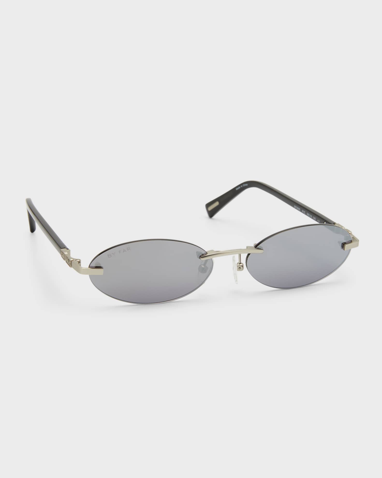 サングラス by FAR Sunglasses Texas Matt - By Far - l - Silver tone BY FAR Texas Matt Oval Metal & Acetate Sunglasses | Neiman
