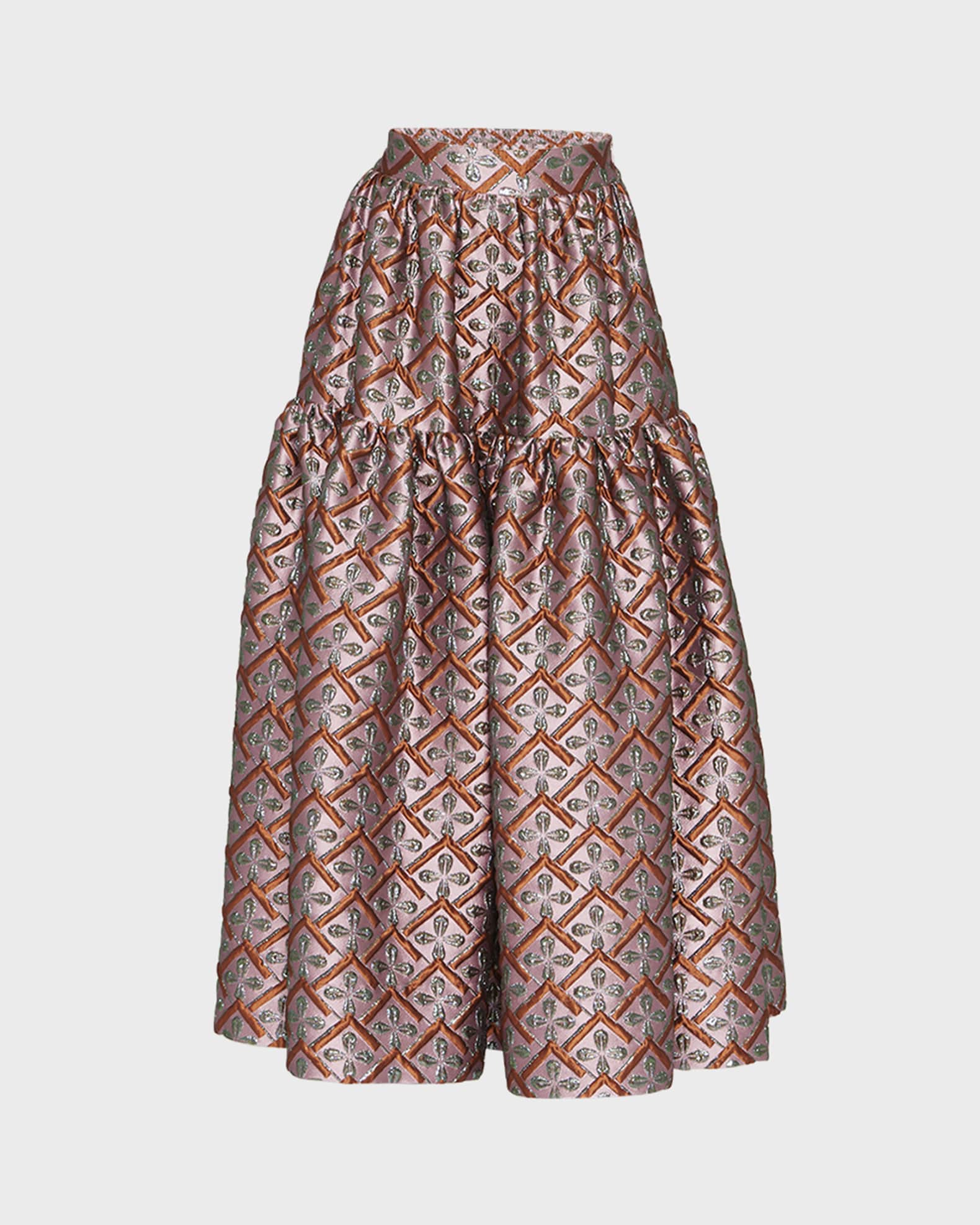 Oscar Metallic Floral Jacquard Flare Midi Skirt