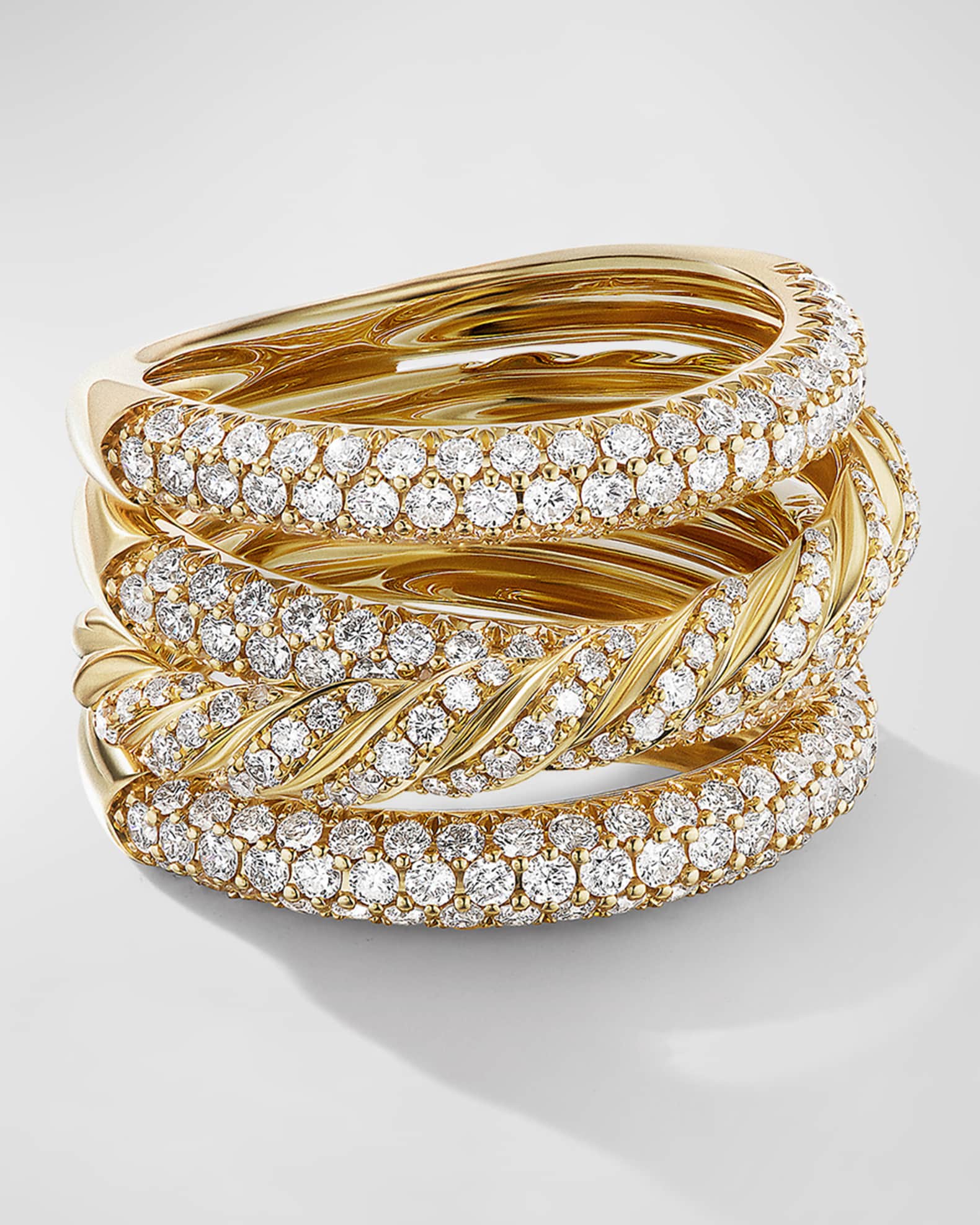 David Yurman Paveflex FourRow Ring with Diamonds in 18K Gold, 15mm