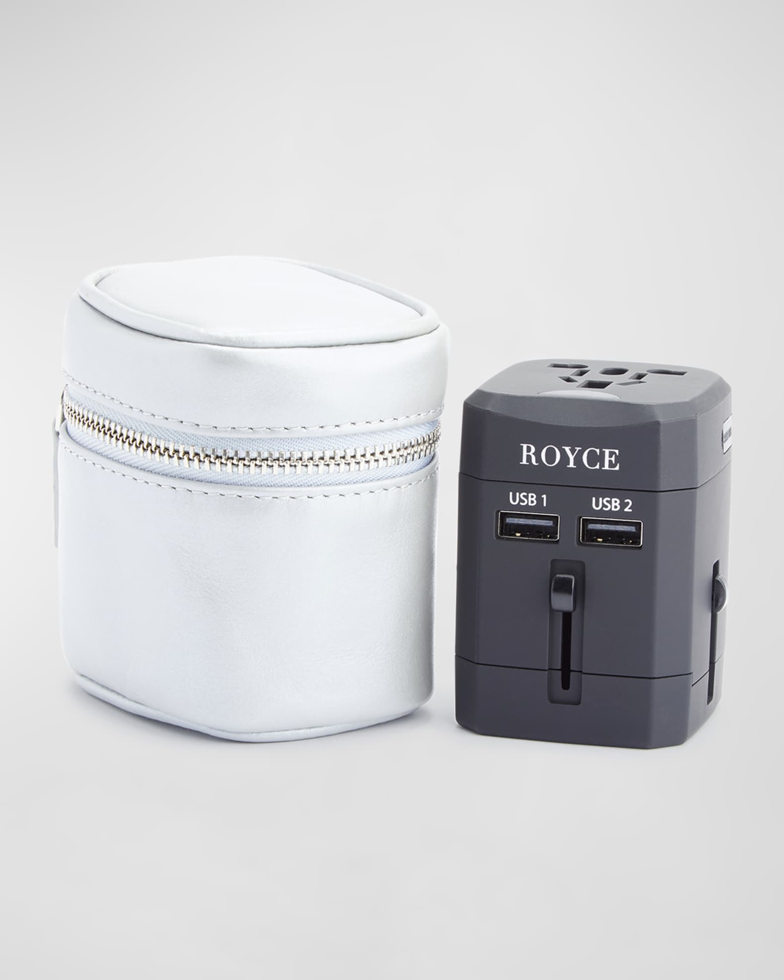 International Travel Adapter & Monogrammed Leather Case Set 0