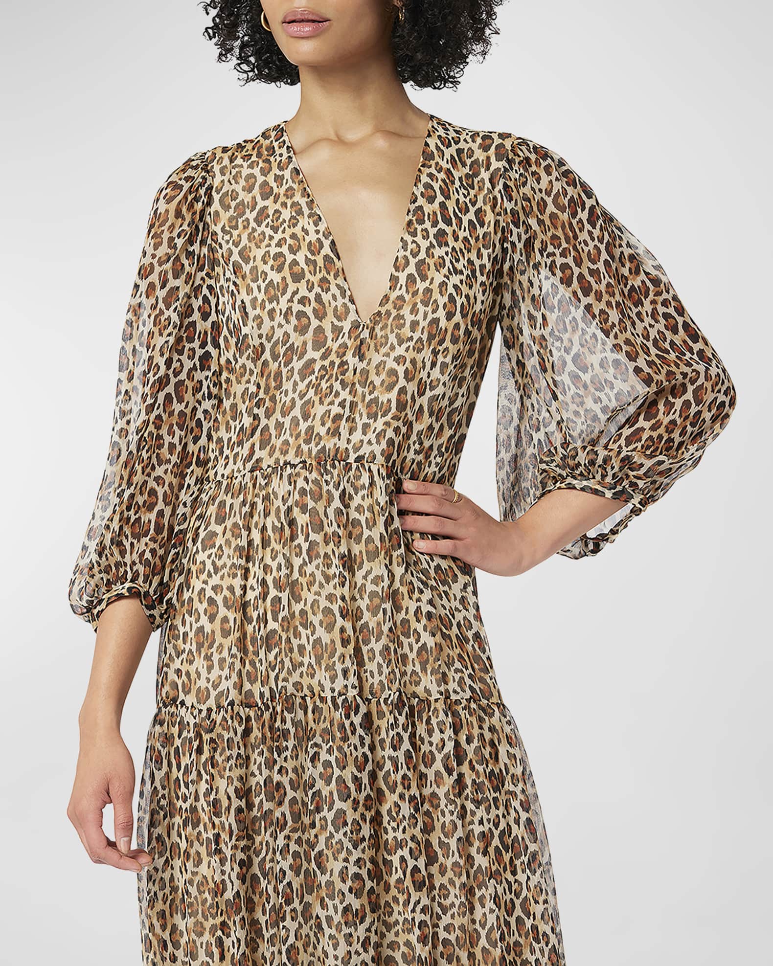 Joie Tobey Leopard Silk Tiered Midi Dress Neiman Marcus