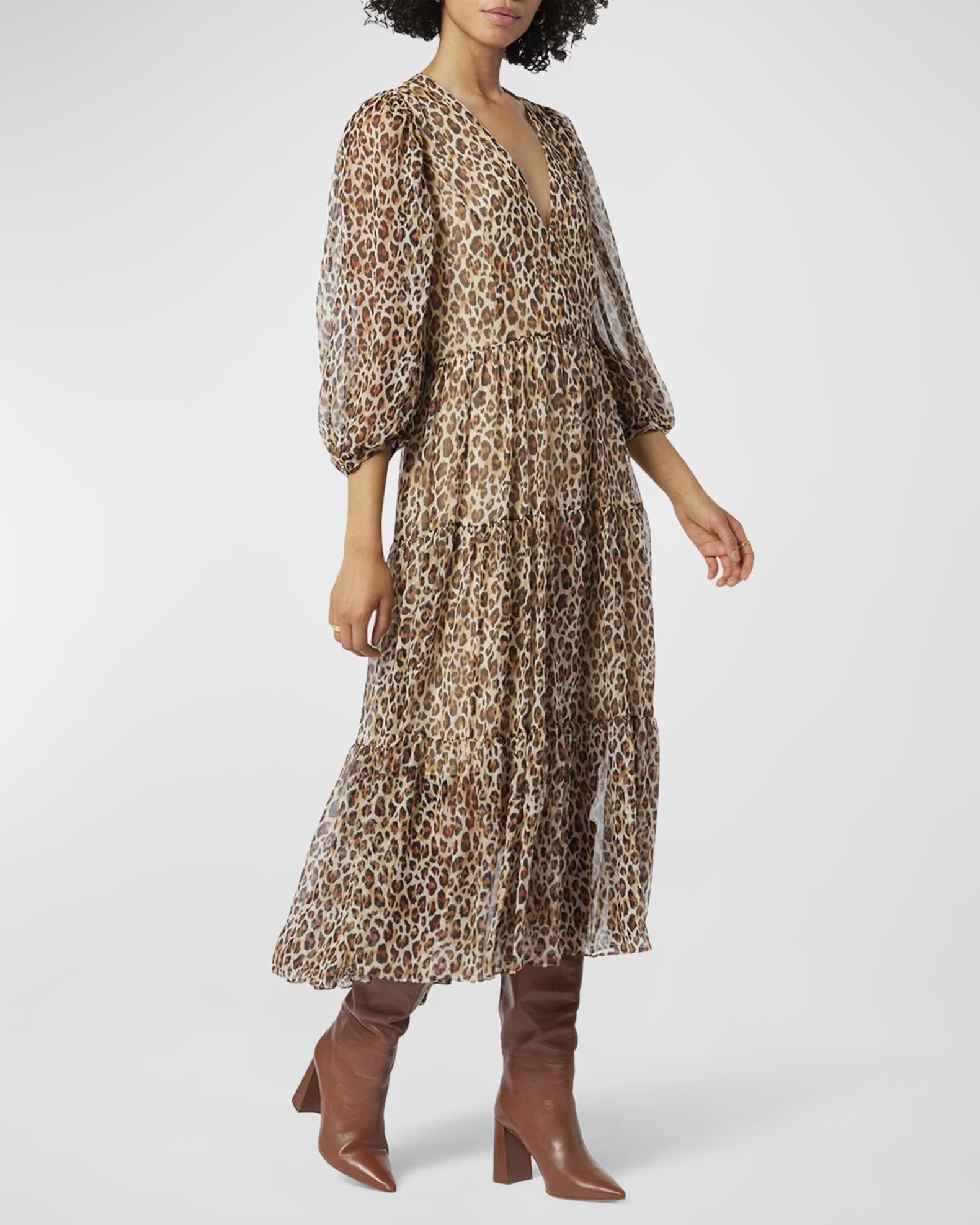 Joie Tobey Leopard Silk Tiered Midi Dress Neiman Marcus