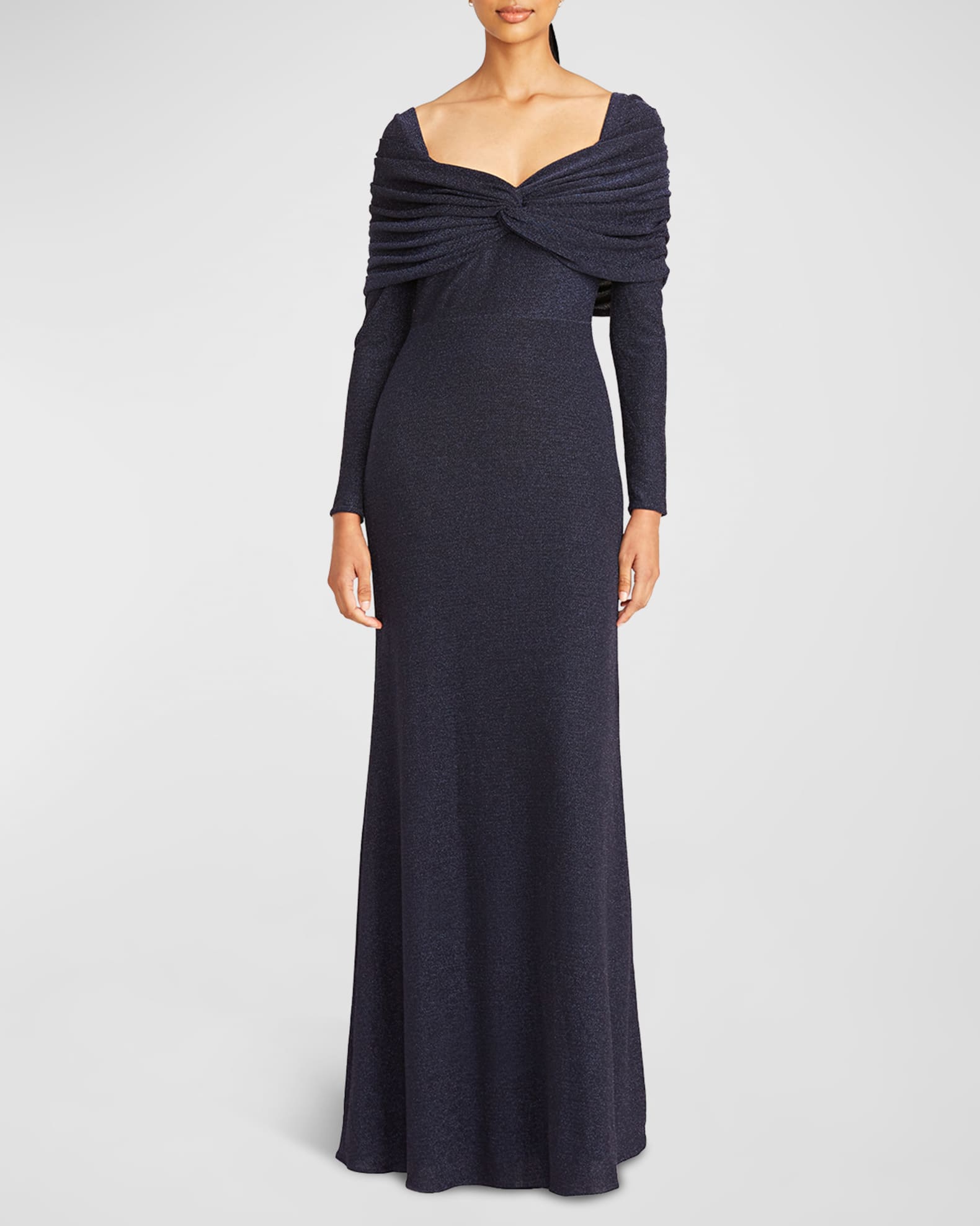Theia Edna Twist-Front Shimmer Column Gown | Neiman Marcus