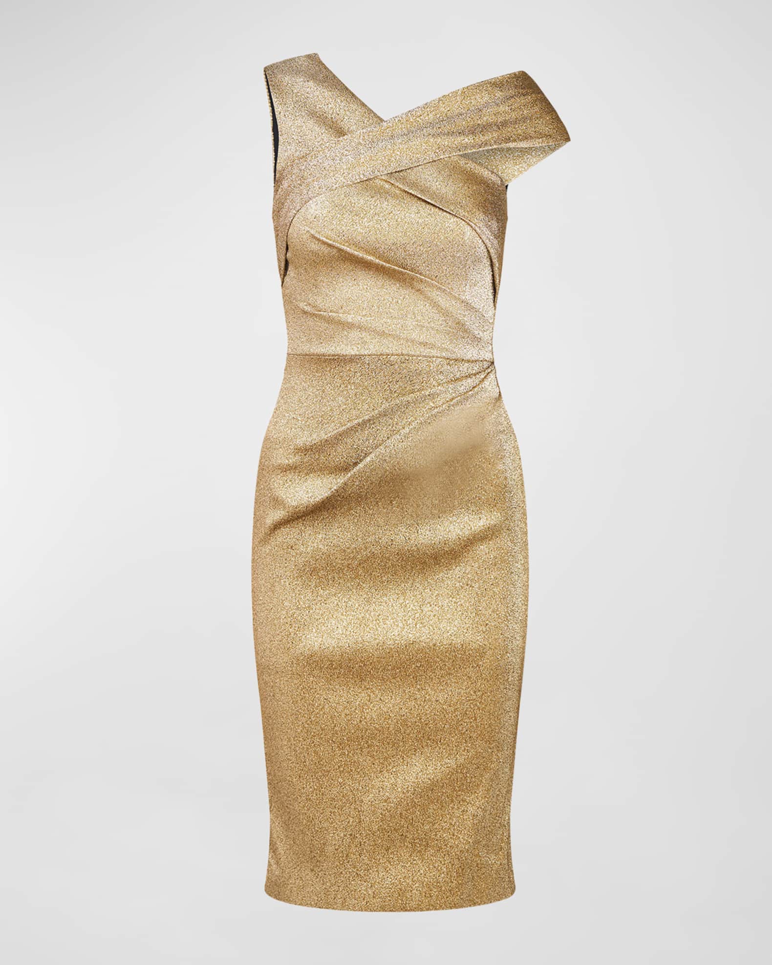 Theia Emmy One-Shoulder Ruched Shimmer Dress | Neiman Marcus