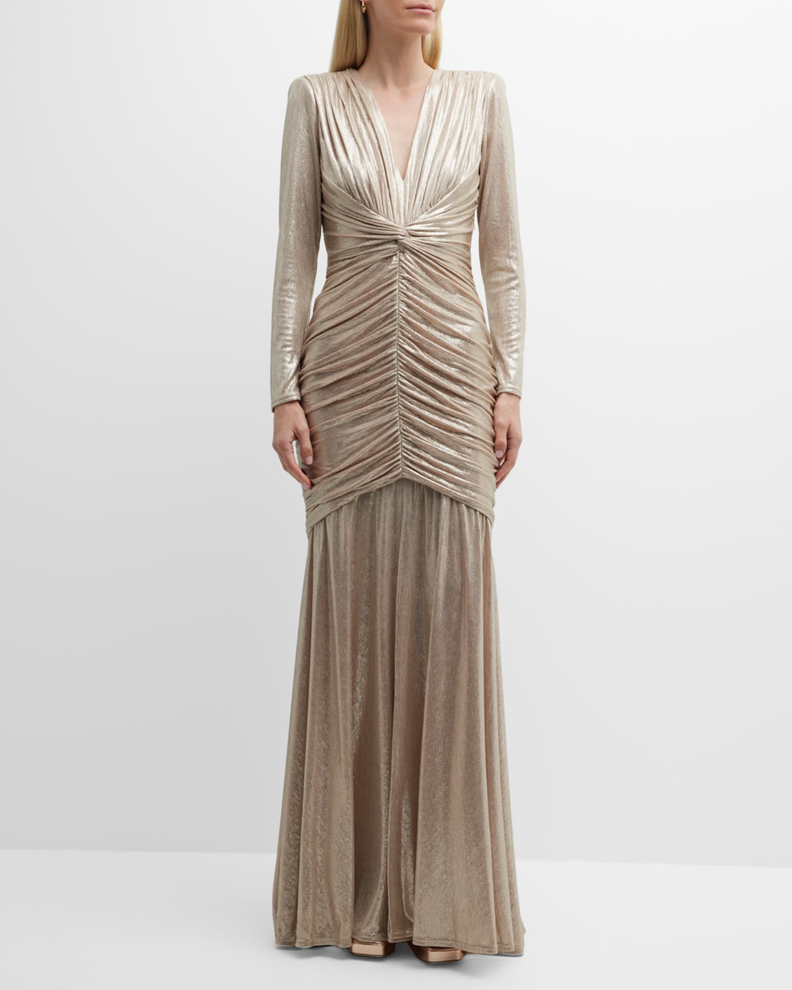 TADASHI Deep-V Sparkle gown