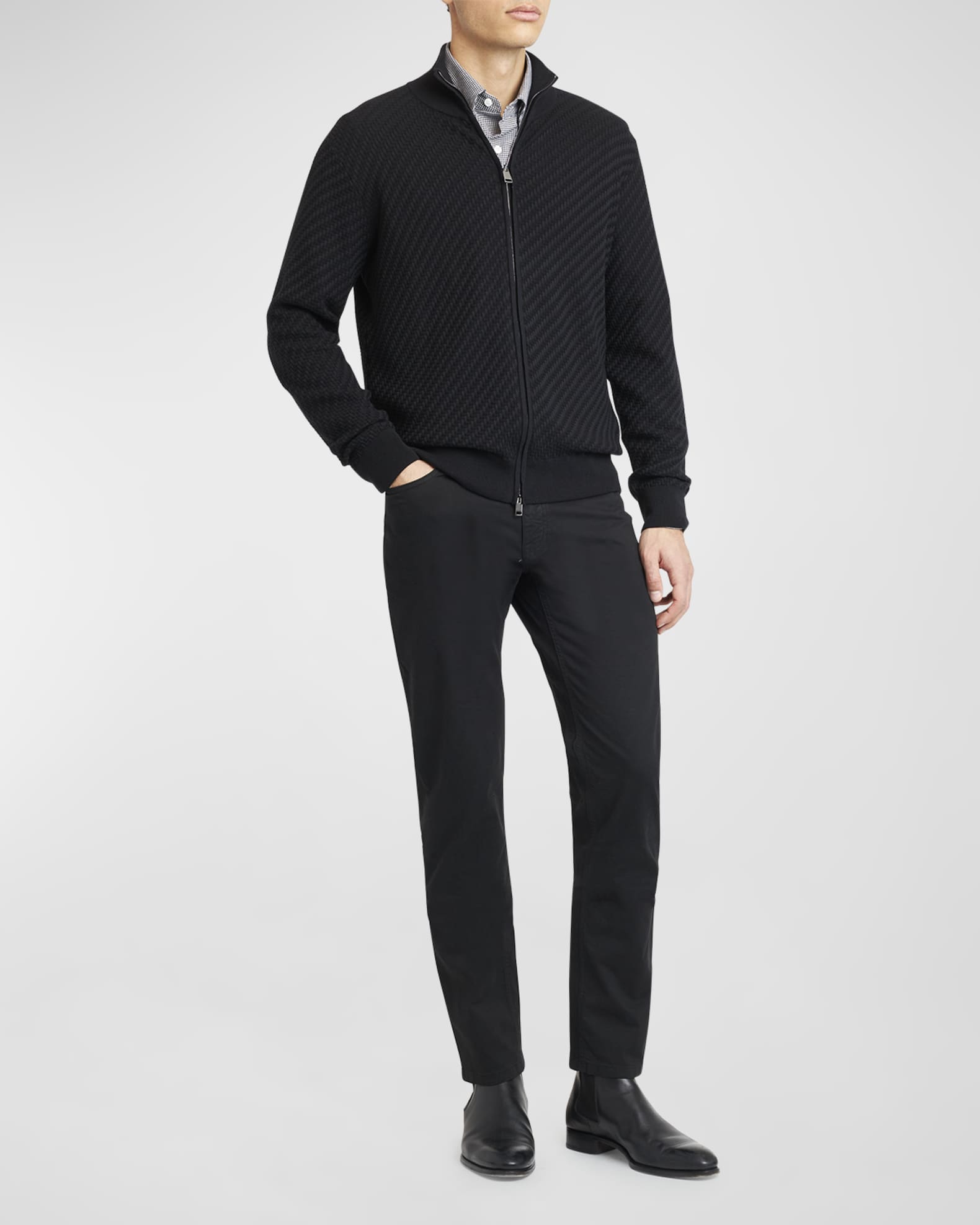 Men's Basketweave Stitch Full-Zip Sweater 1
