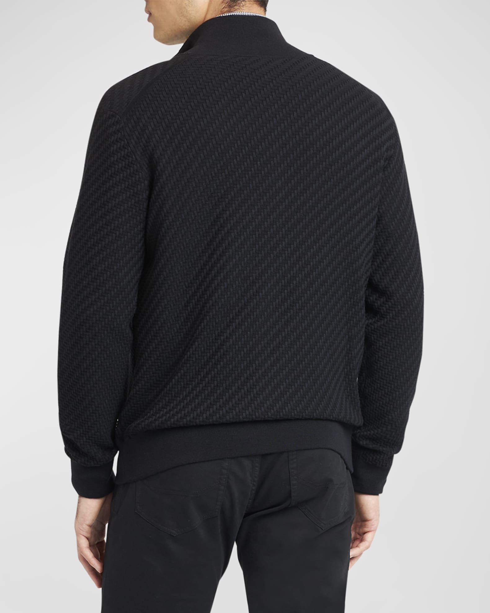 Men's Basketweave Stitch Full-Zip Sweater