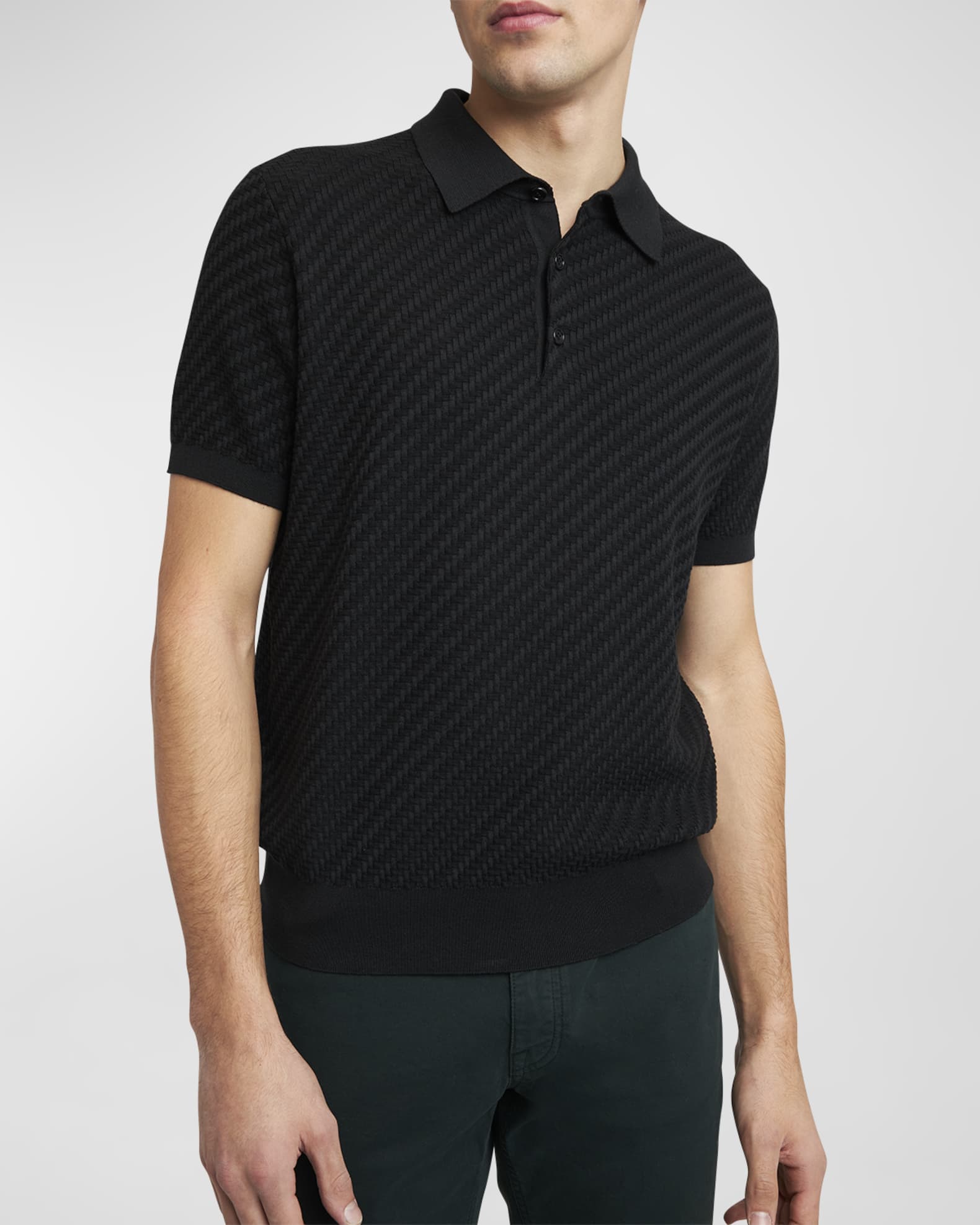 Brioni Men's Basketweave Stitch Polo Sweater | Neiman Marcus
