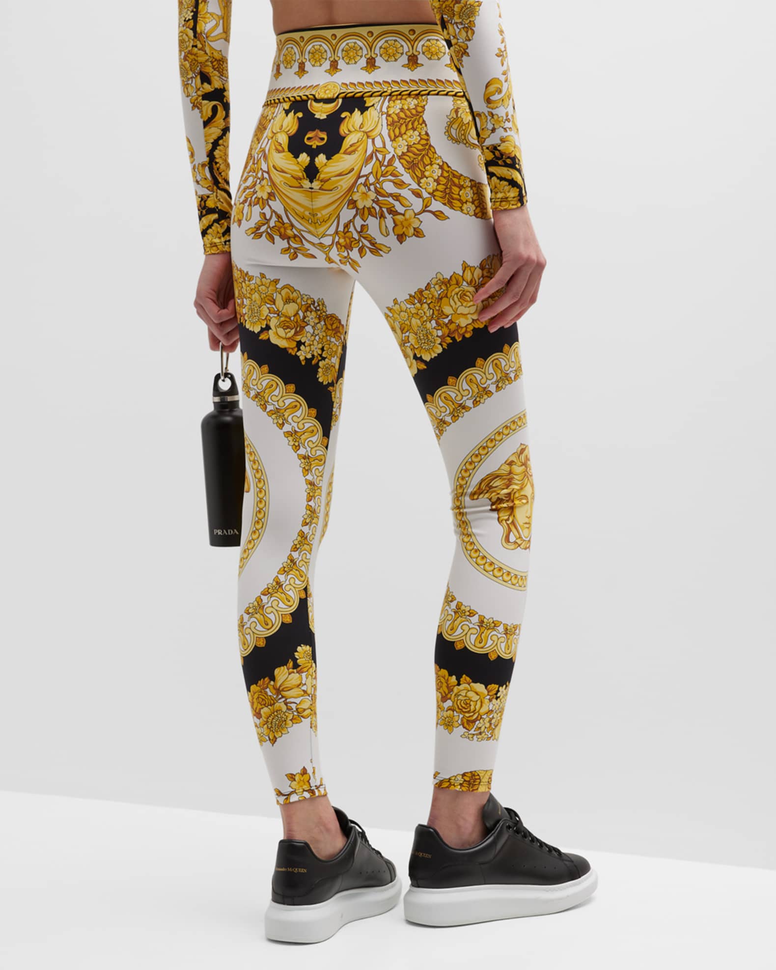Versace Black Barocco Foulard Leggings