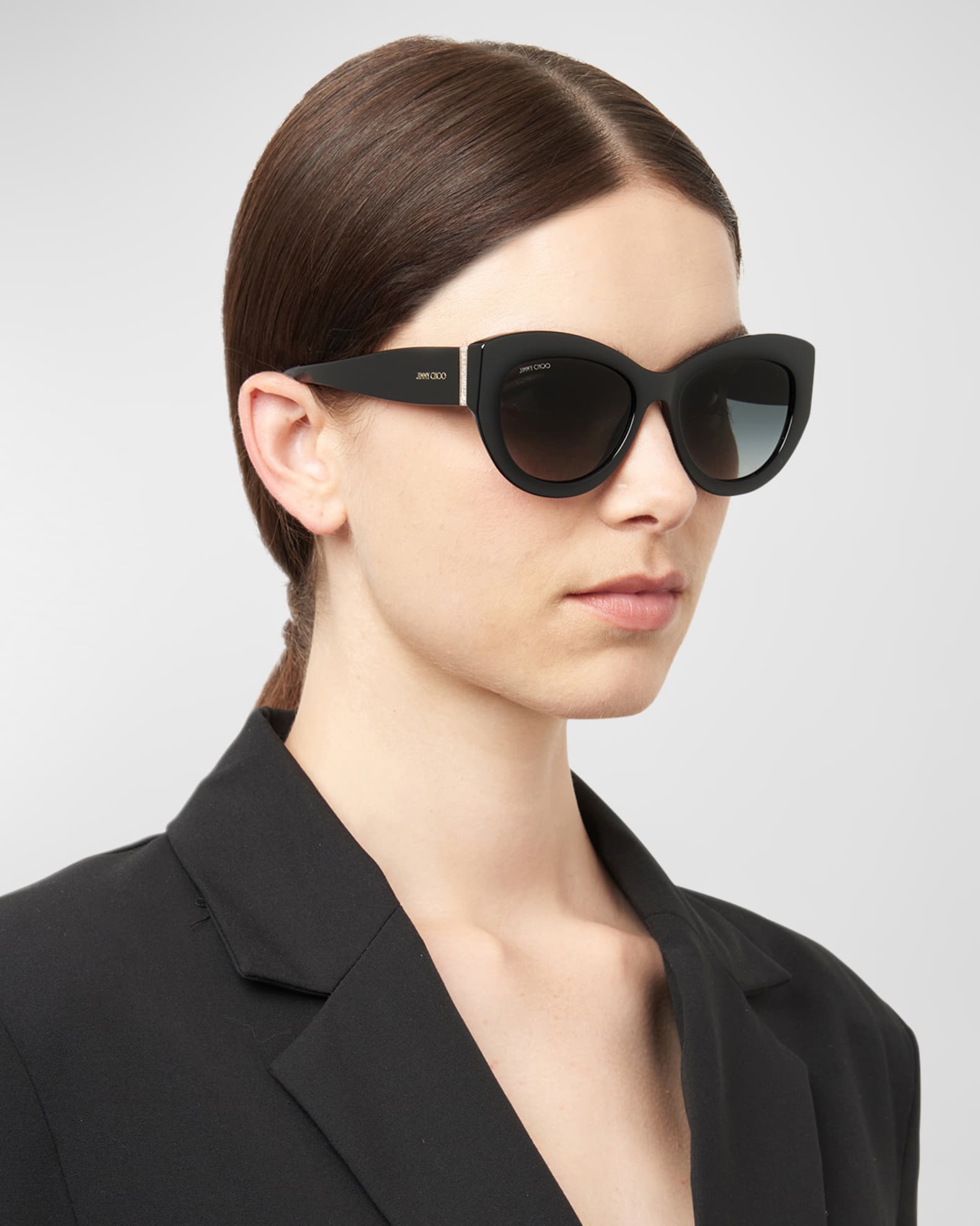Jimmy Choo Xena Glitter Havana Acetate Cat-Eye Sunglasses | Neiman Marcus