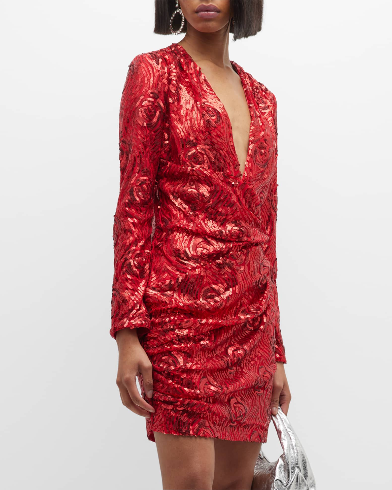 SHO Long-Sleeve Sequin Floral Mini Dress | Neiman Marcus