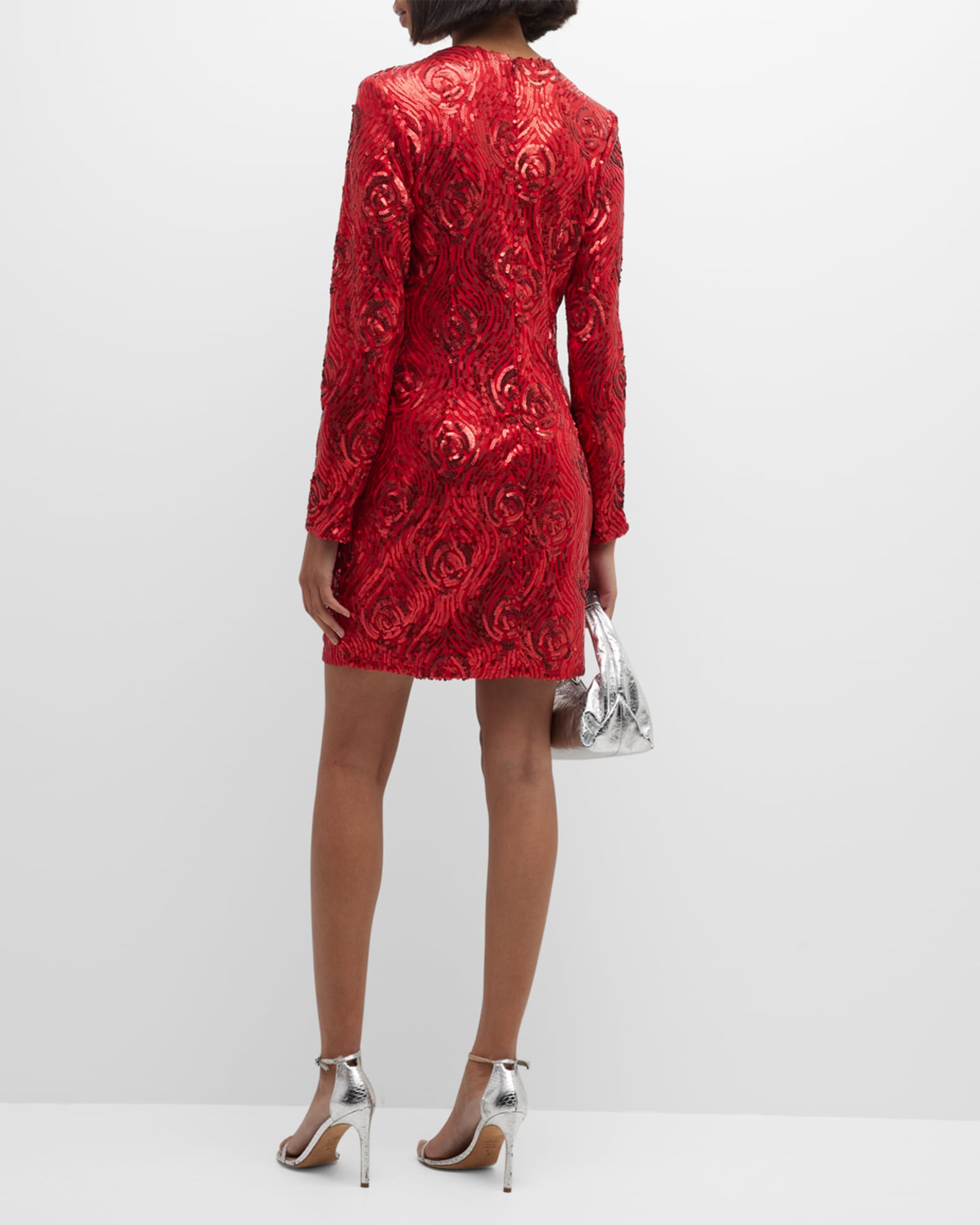 SHO Long-Sleeve Sequin Floral Mini Dress | Neiman Marcus