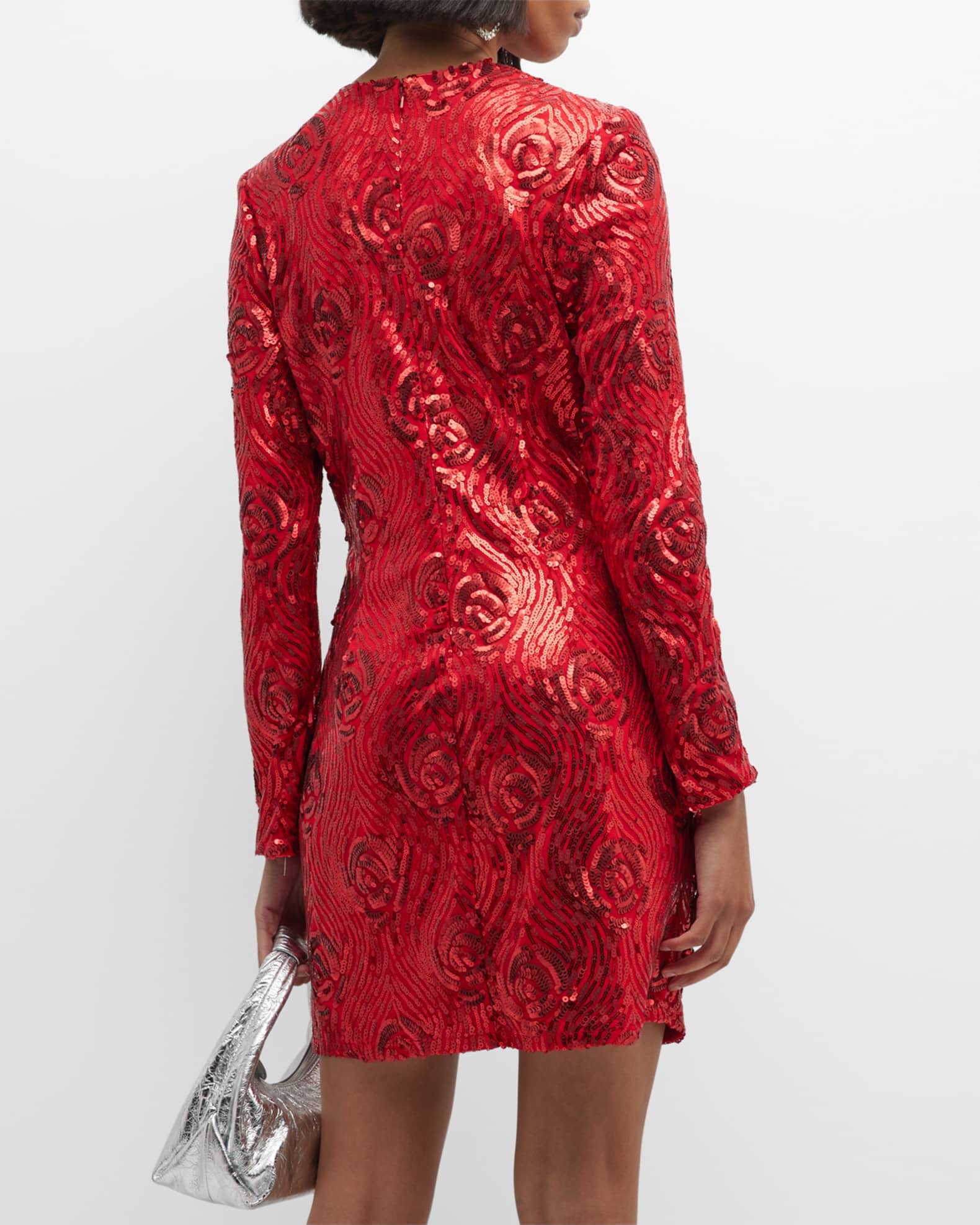 SHO LongSleeve Sequin Floral Mini Dress Neiman Marcus