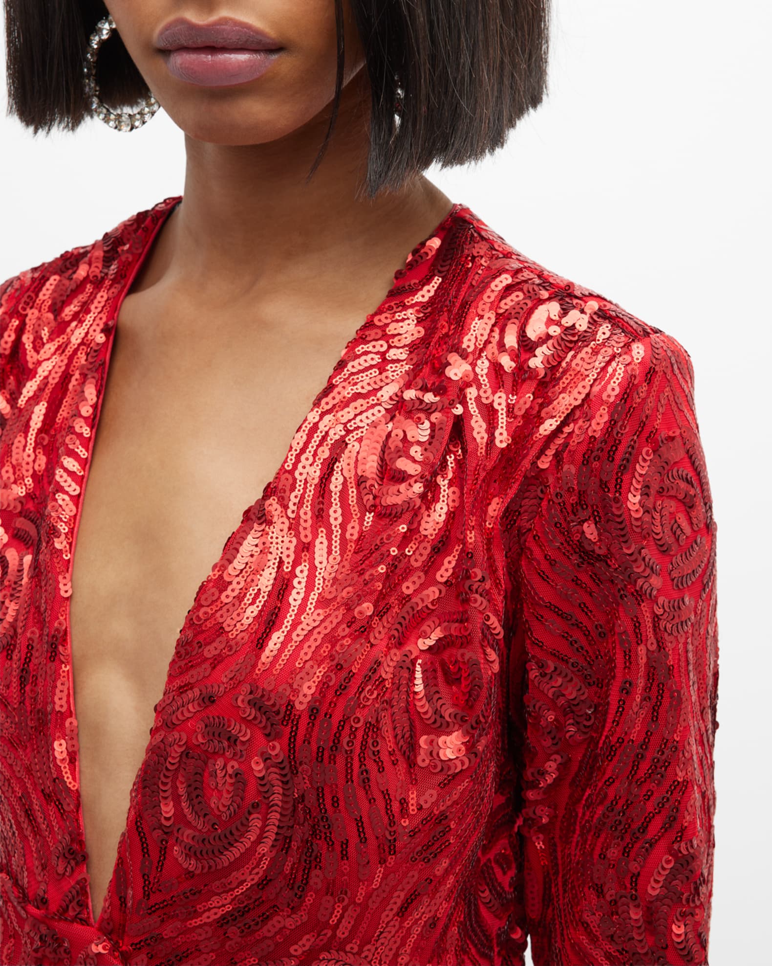 SHO LongSleeve Sequin Floral Mini Dress Neiman Marcus