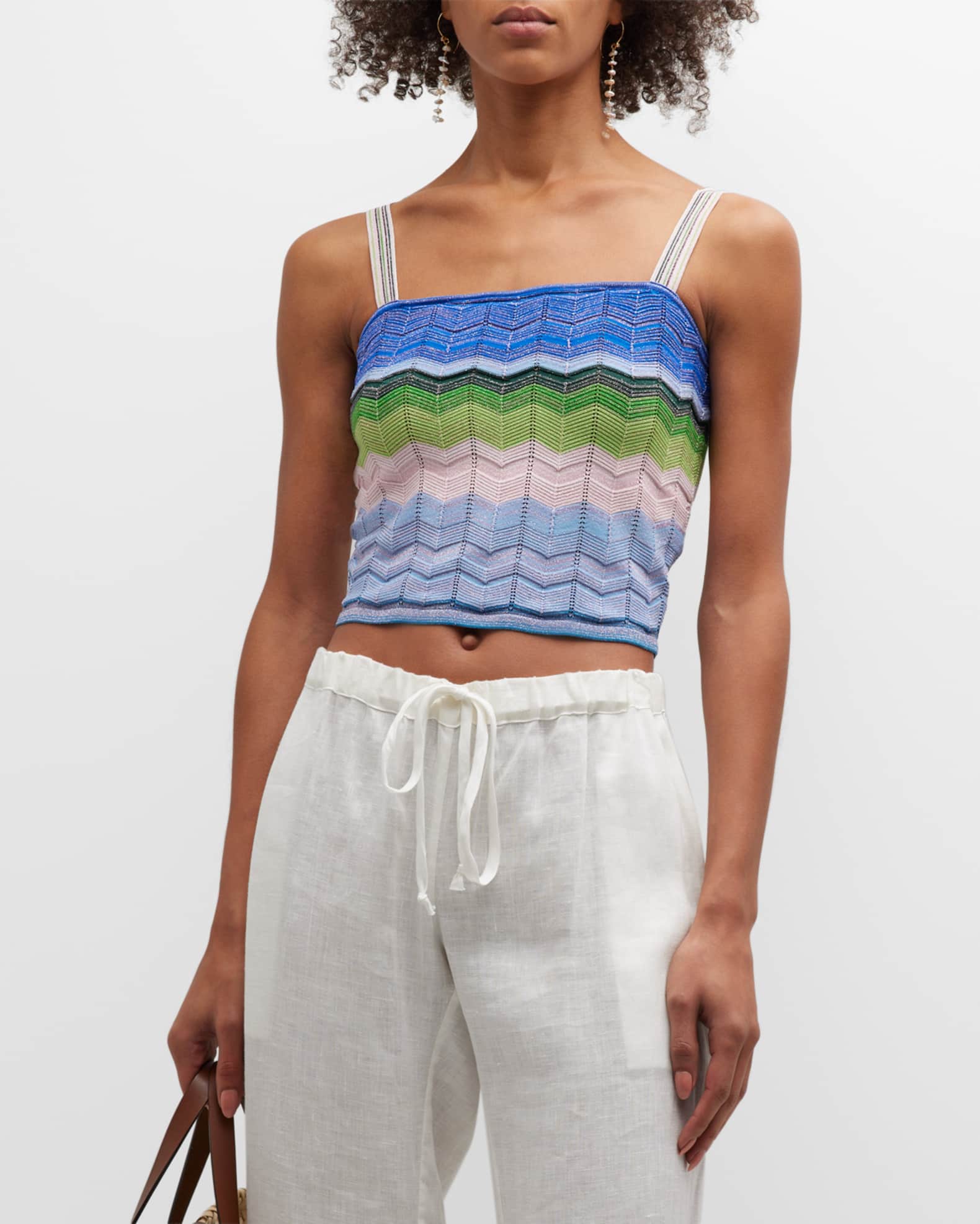 Milly Cabana Zig Zag Stitch Cropped Tank Neiman Marcus