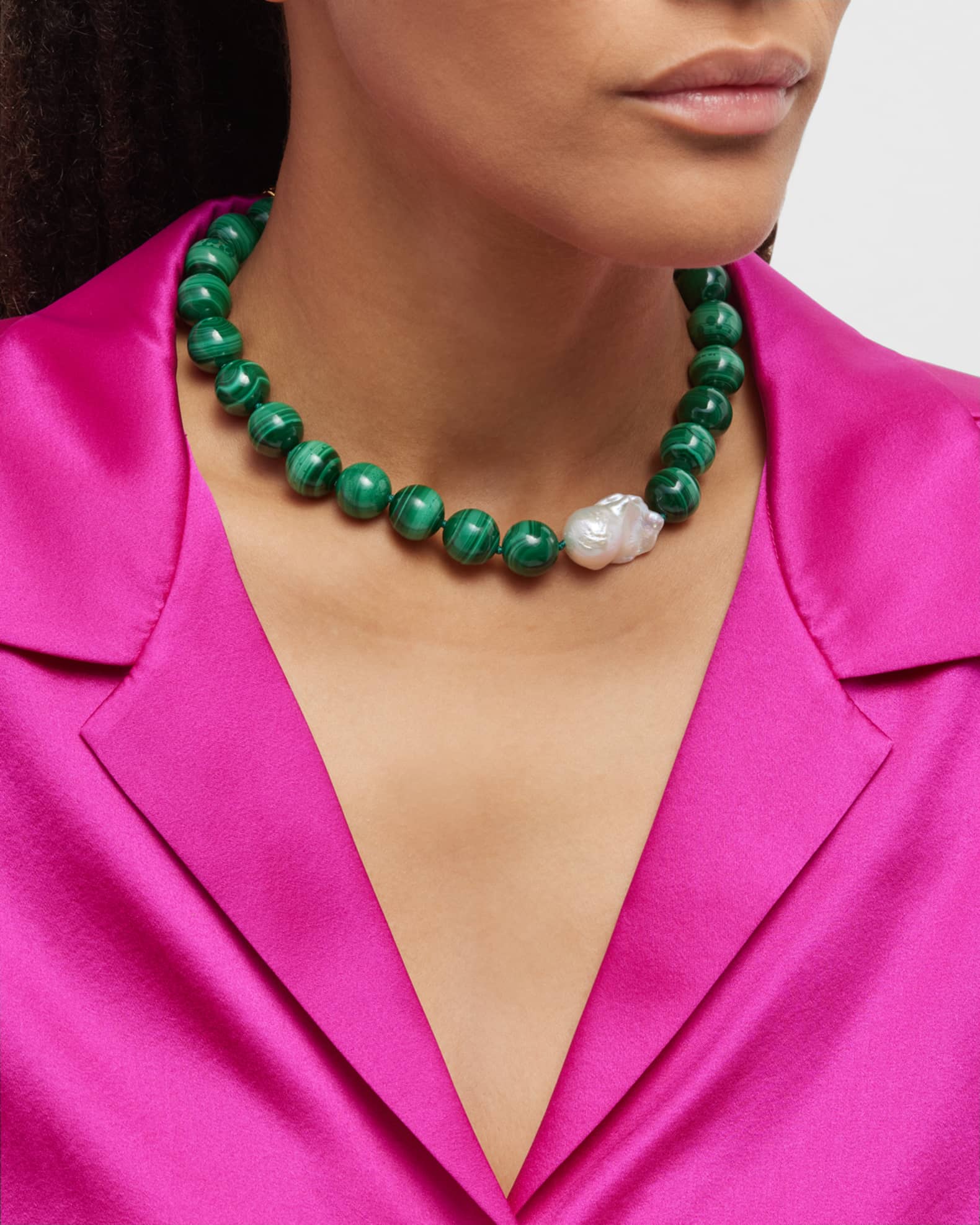 Malachite Statement Necklace with Baroque Pearl 1