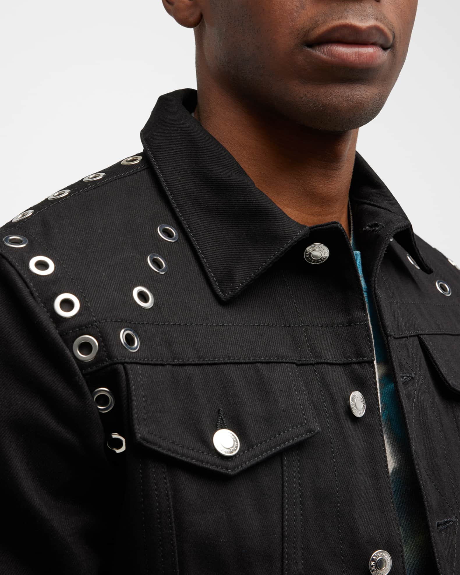 Alexander McQueen Men's Metal Eyelet Denim Jacket Neiman Marcus