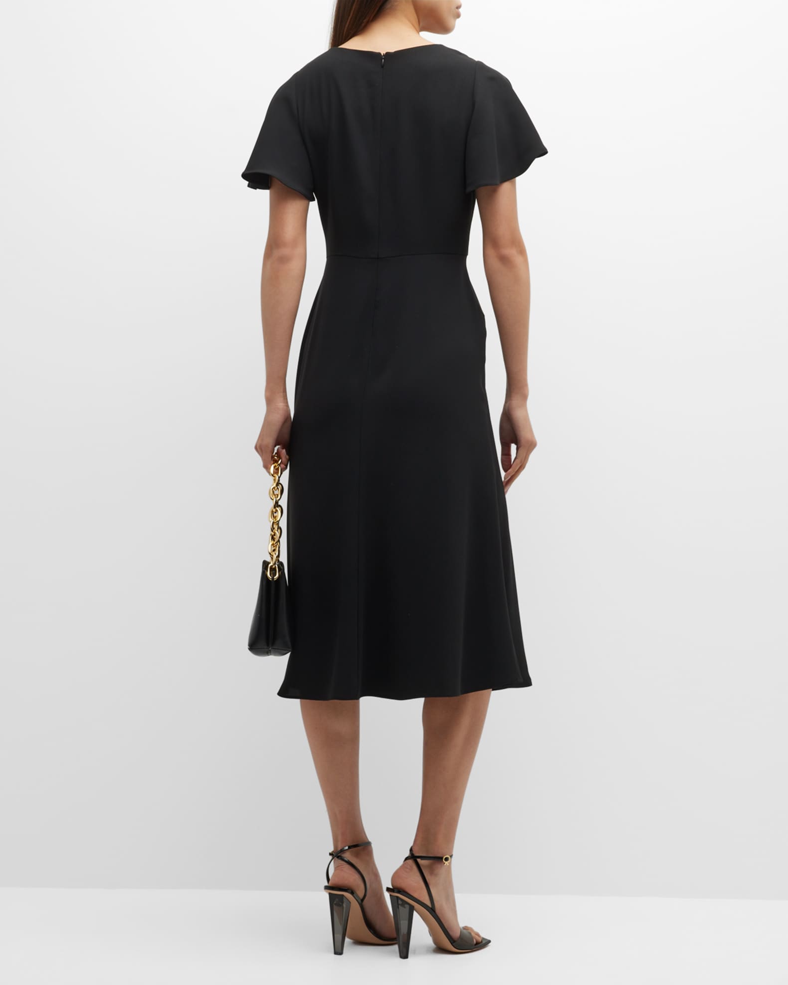 Shoshanna Ophelia Flutter-Sleeve A-Line Midi Dress | Neiman Marcus