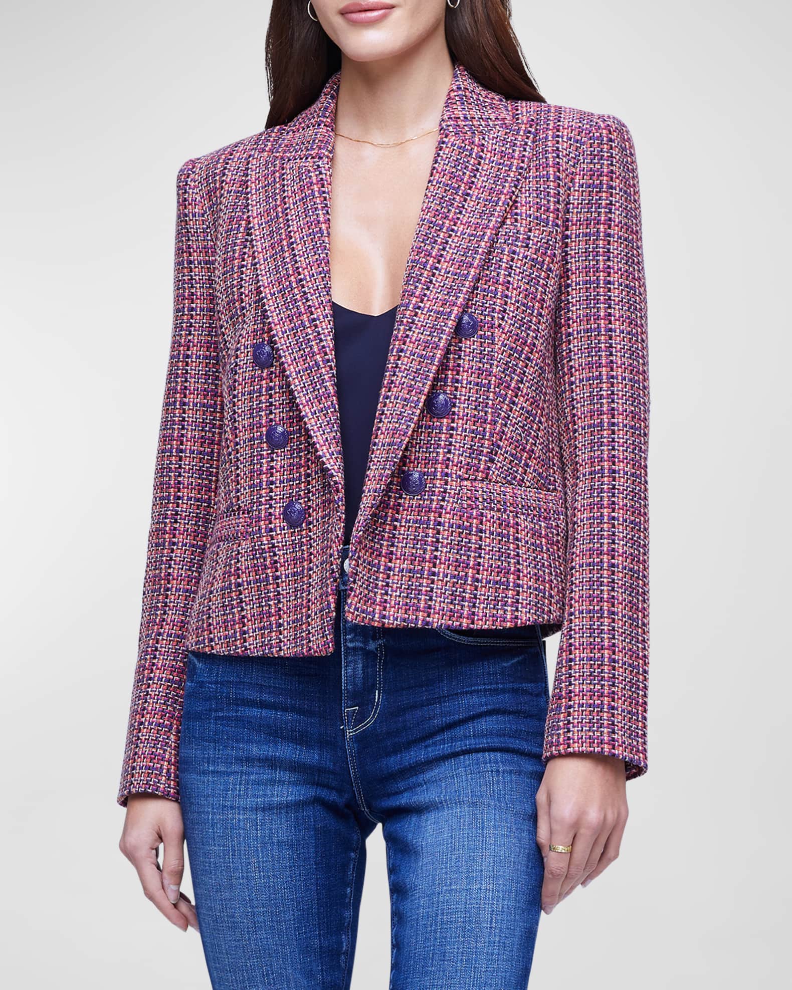 Women White Twiill Double Breasted Crop Blazer With Skort