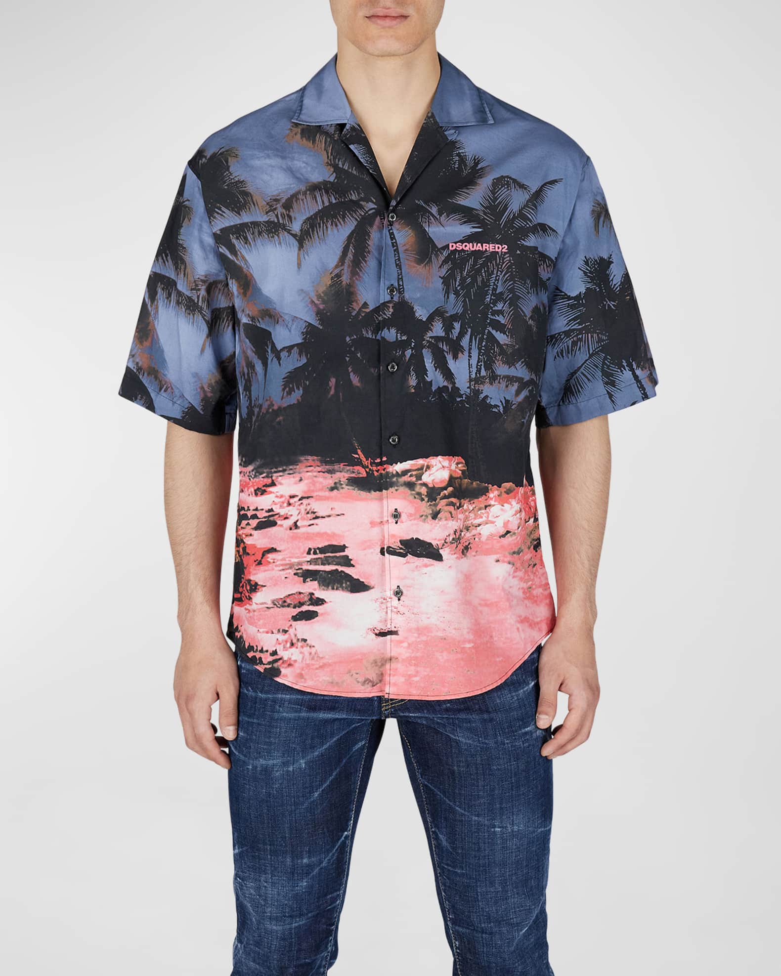 Dsquared2 Men's Sunrise-Print Bowling Shirt | Neiman Marcus