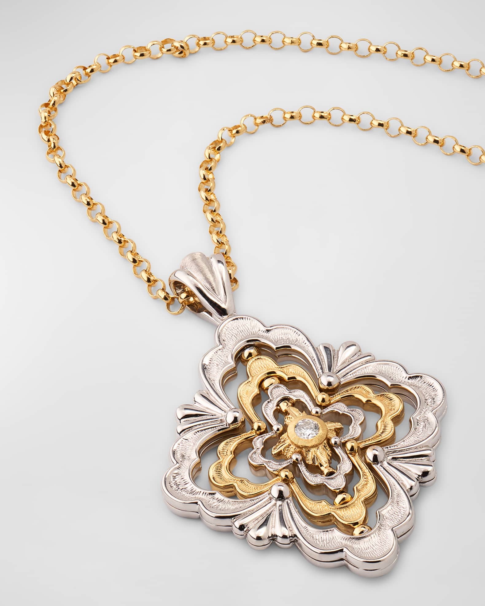 Buccellati Iconica Diamond 18K White Gold and Yellow Gold Pendant Necklace Neiman Marcus