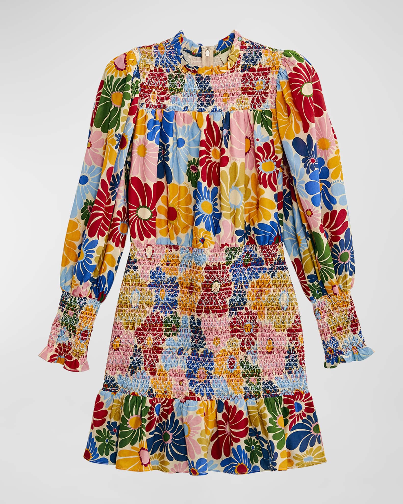 Farm Rio Sunny Daisies Smocked RuffleTrim Mini Dress Neiman Marcus