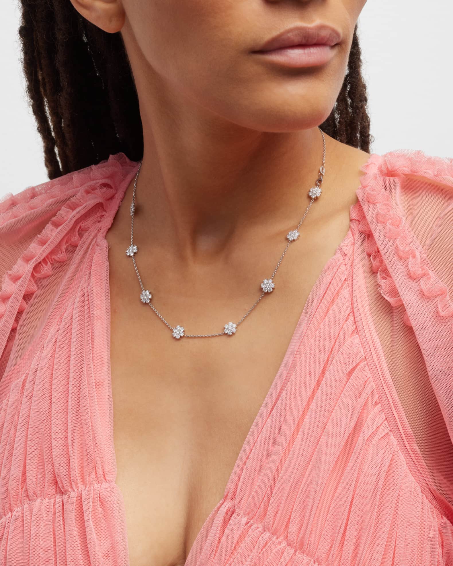 18K White Gold 8-Flower Necklace w/ Diamonds 1