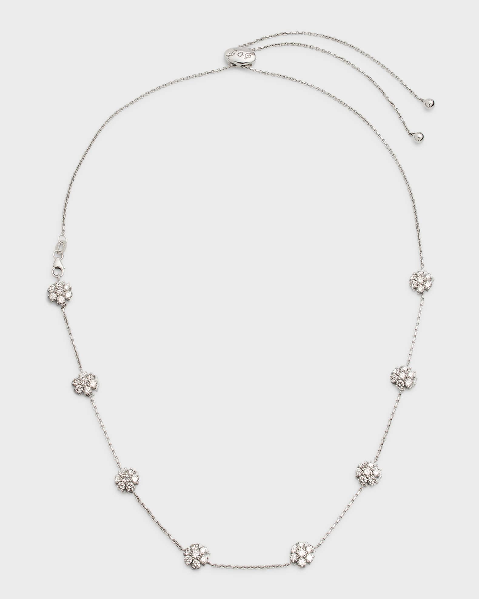 18K White Gold 8-Flower Necklace w/ Diamonds 0