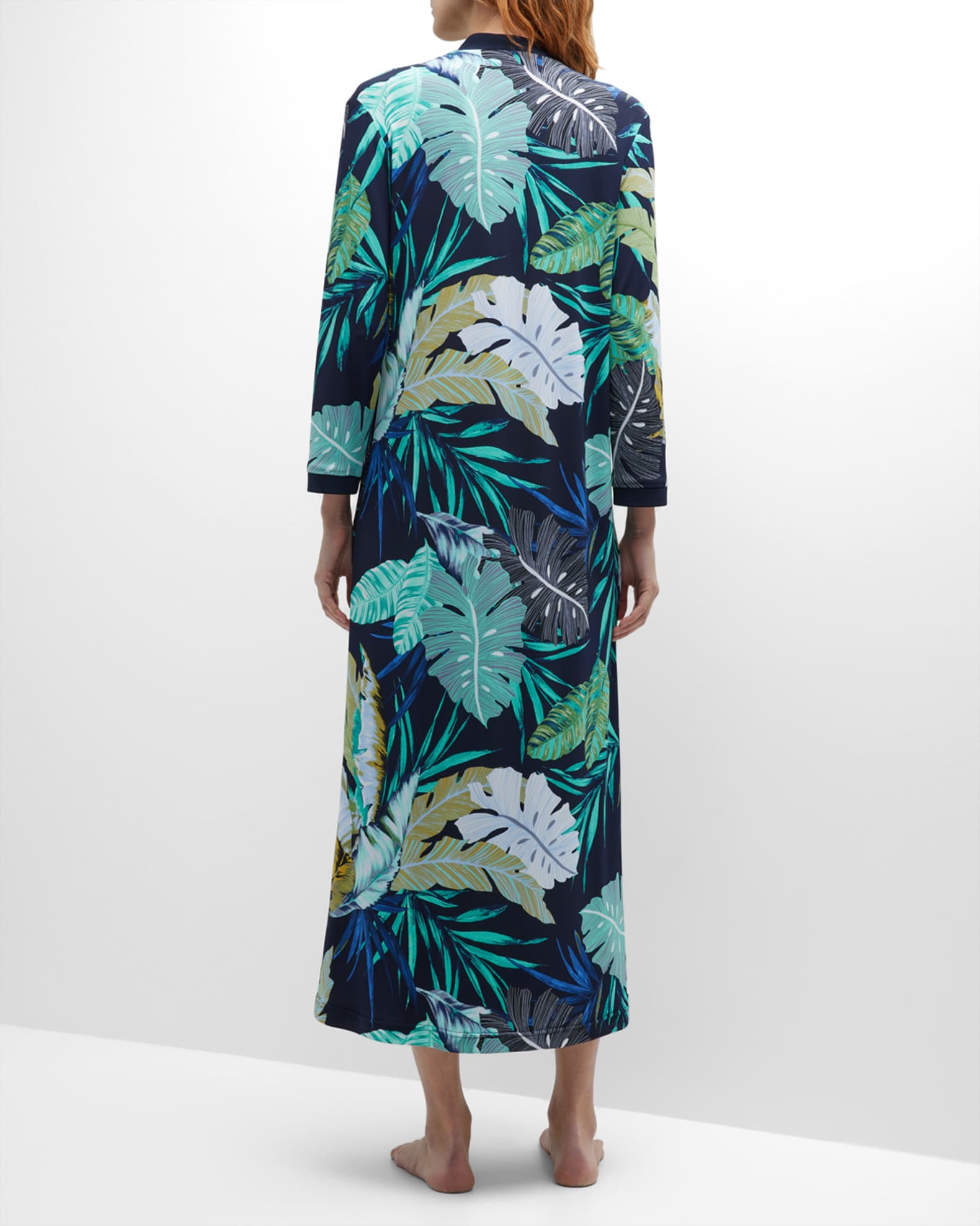 Diamond Tea Gown Printed ZipFront BeadEmbellished Caftan Neiman Marcus