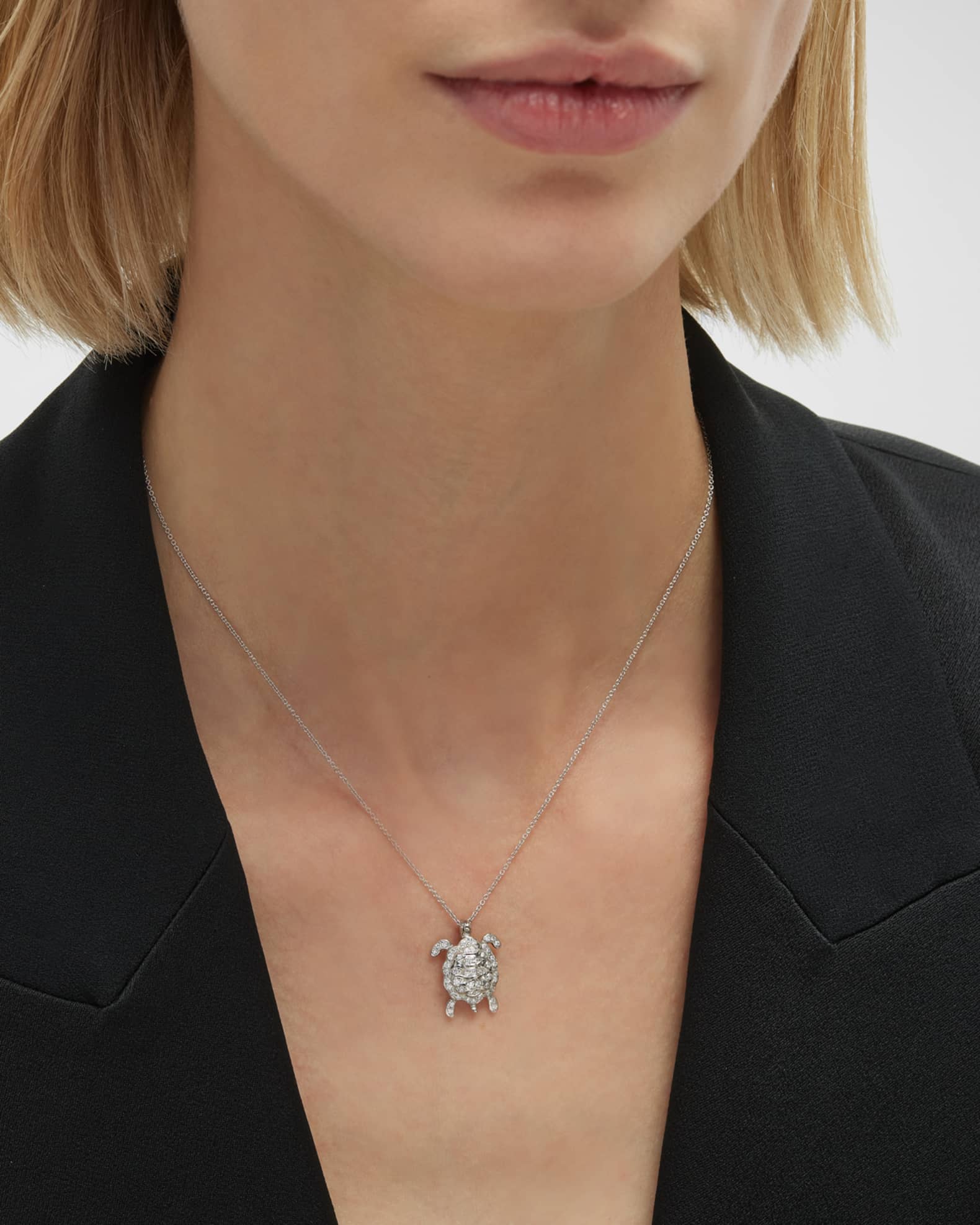 Roberto Coin 18K White Gold Diamond Turtle Pendant Necklace Neiman Marcus