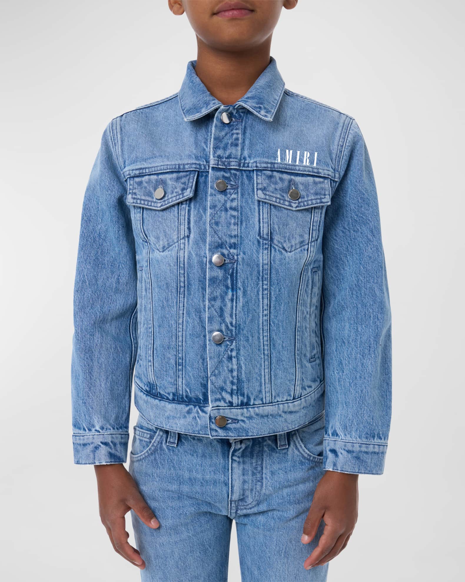 Amiri Boy's Embroidered Logo Denim Jacket, Size 4-12 | Neiman Marcus