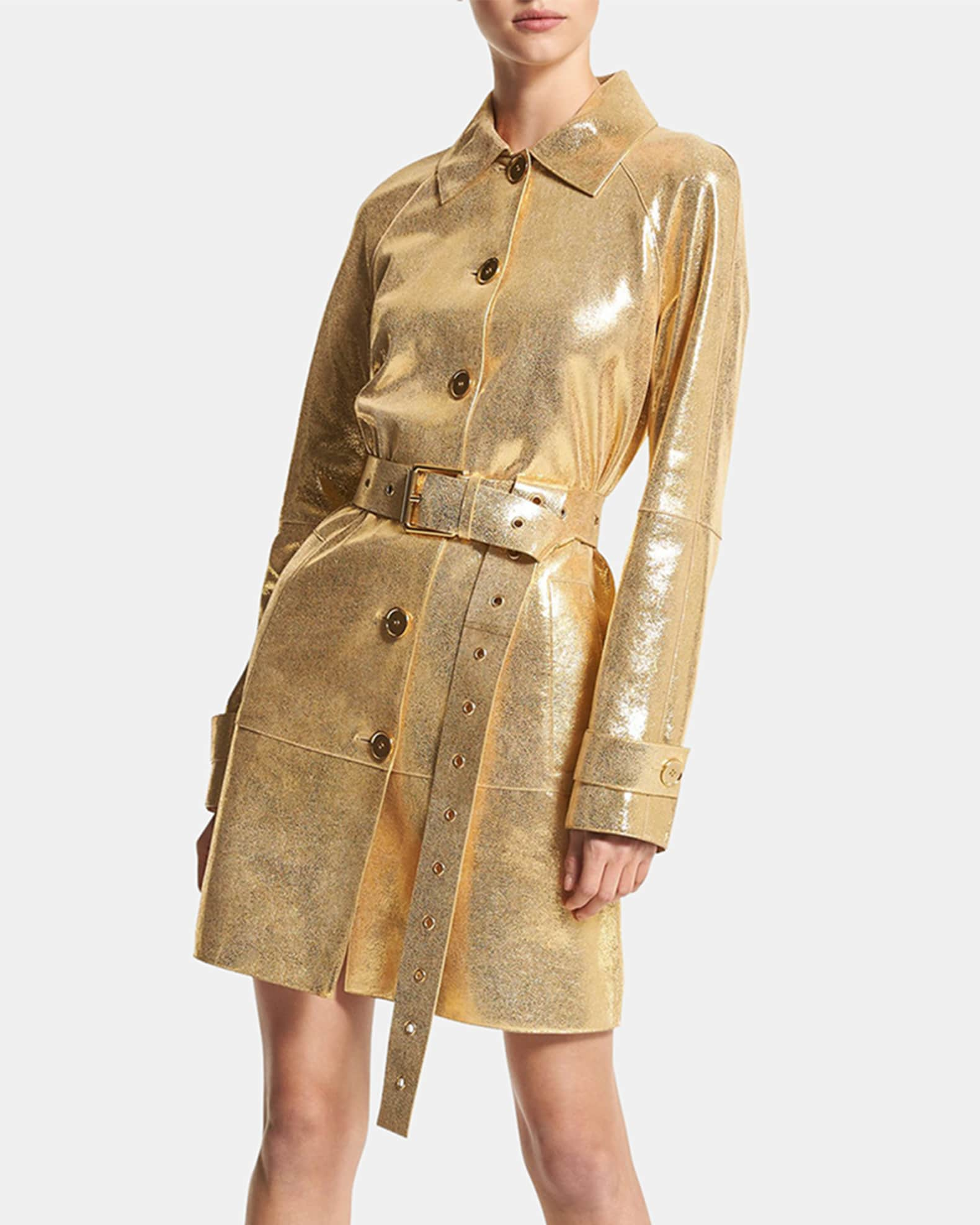 Michael Kors Collection Metallic Suede Balmacaan Belted Coat