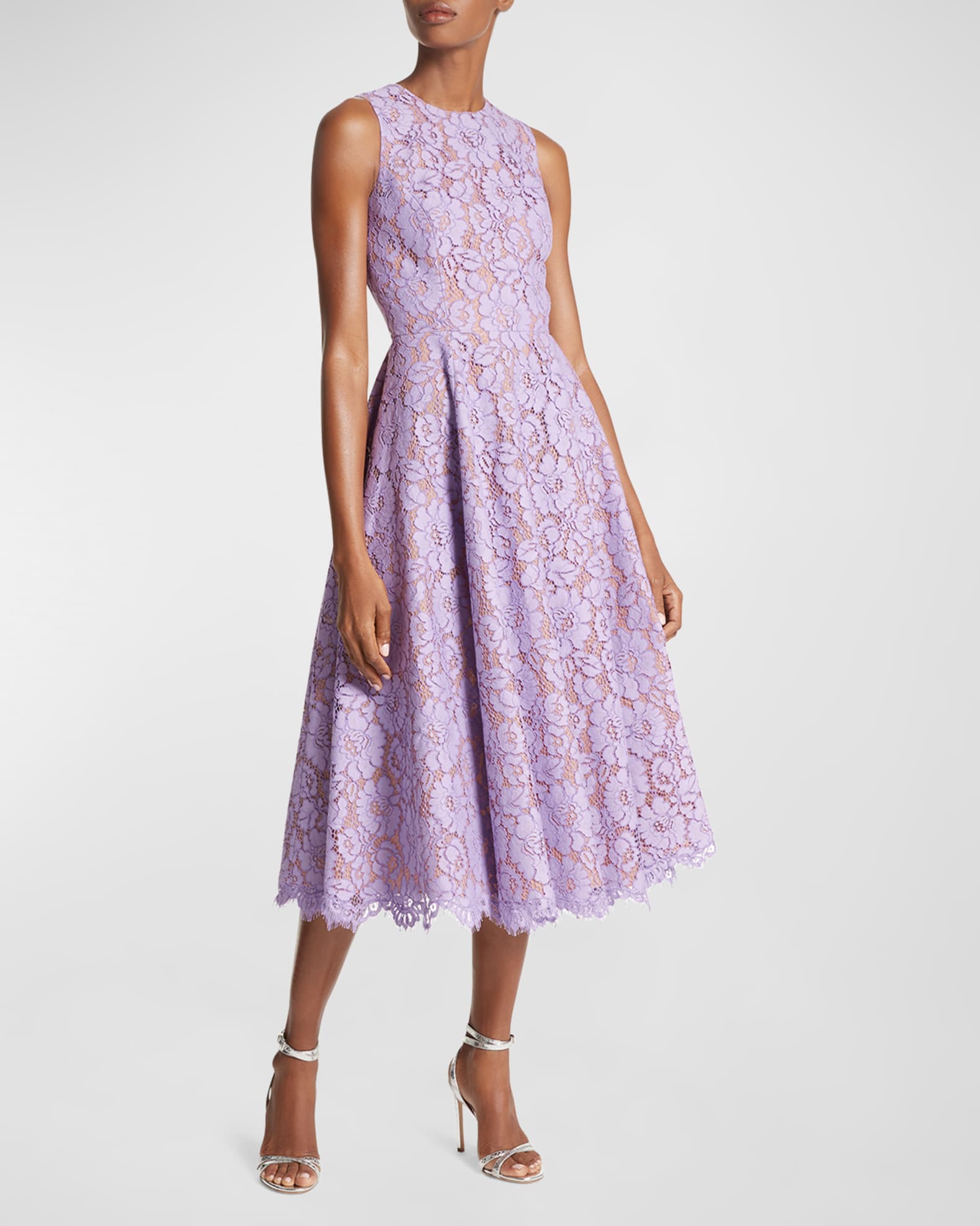 Michael Kors Collection Large Floral Lace Sleeveless Midi Dress ...