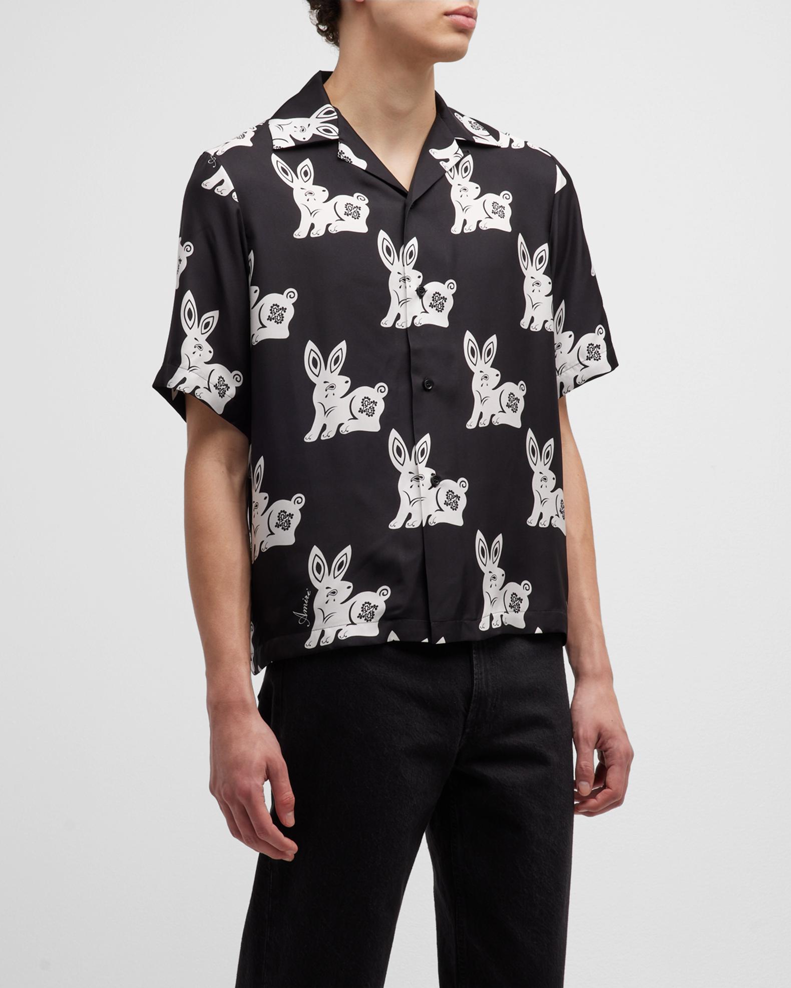 Amiri Men's Allover Rabbit-Print Bowling Shirt | Neiman Marcus
