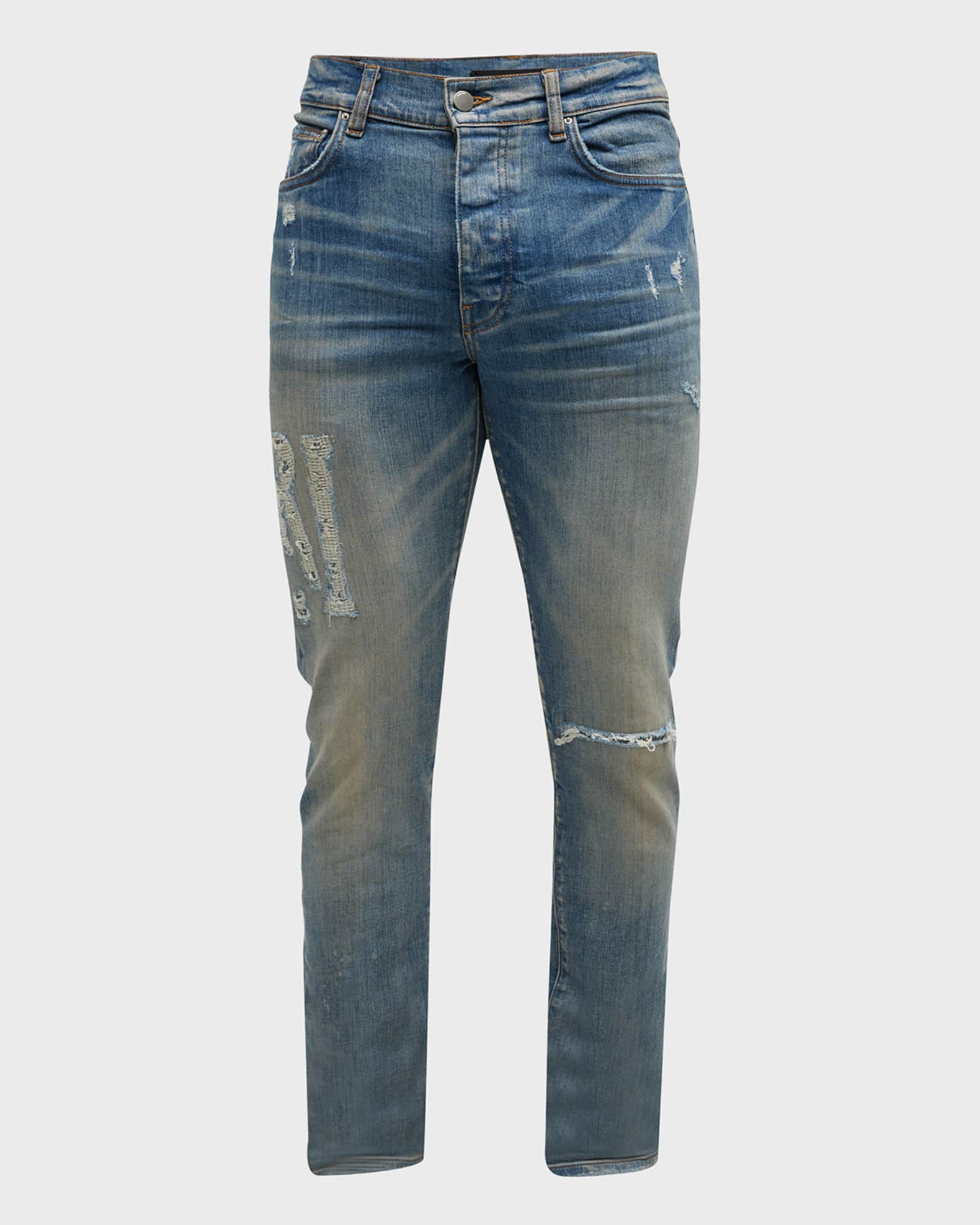 Amiri Men's Distressed Logo Tapered Jeans | Neiman Marcus
