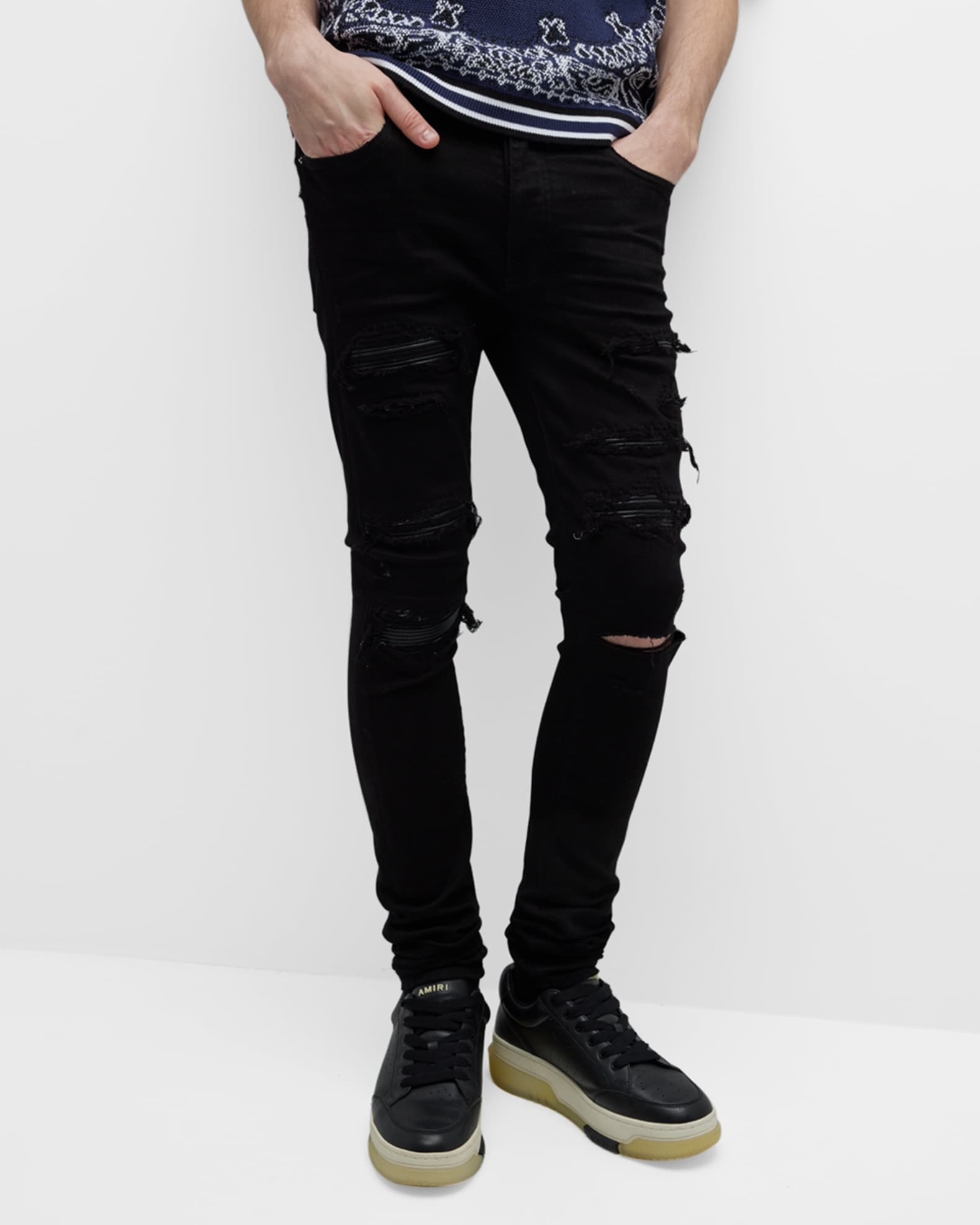 Amiri Men's LeatherPatch Thrasher Jeans Neiman Marcus