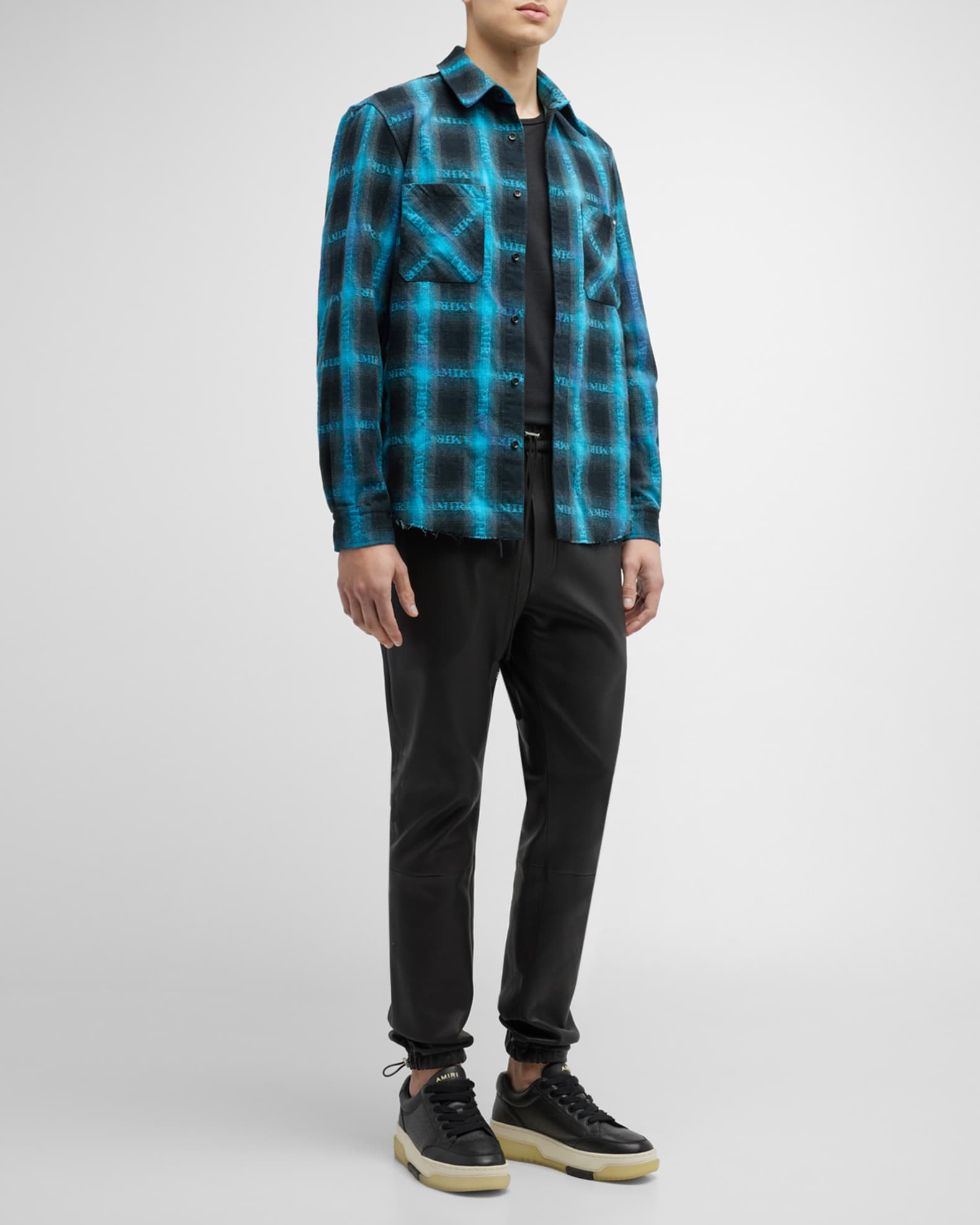 Amiri Men's Gradient Plaid Sport Shirt Neiman Marcus