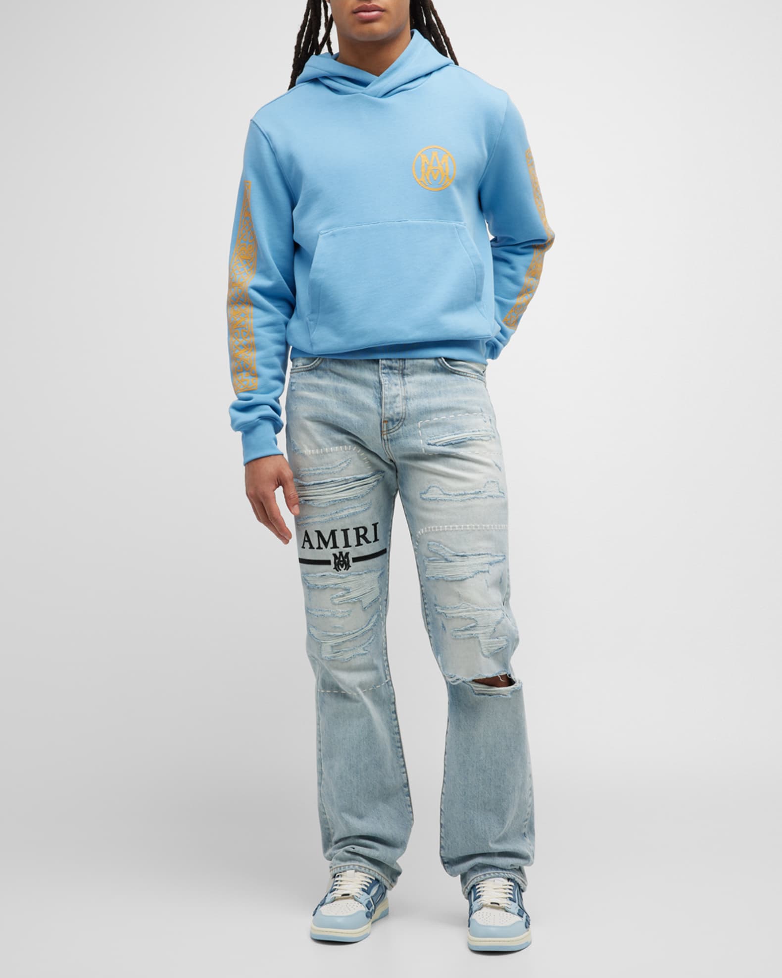 Amiri MA Bar Logo Straight Fit Stone indigo Blue Denim Jeans