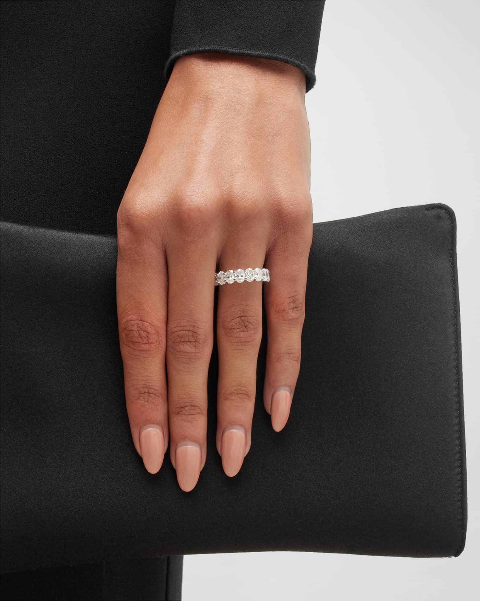 Oval-Cut Diamond 18K White Gold Eternity Band Ring, Size 6 1