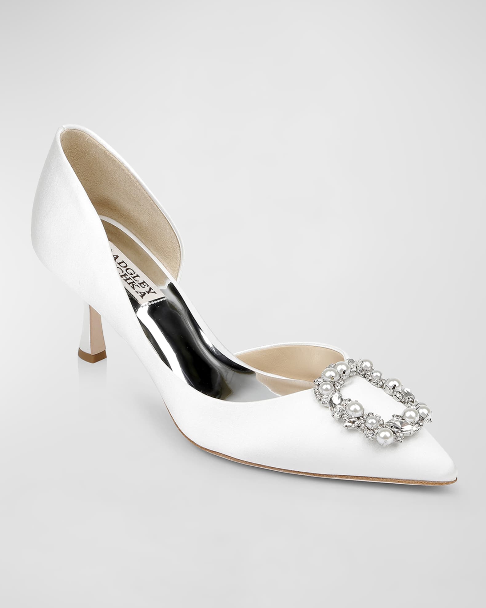 Badgley Mischka Fabia Embellished Buckle Satin Pumps Neiman Marcus