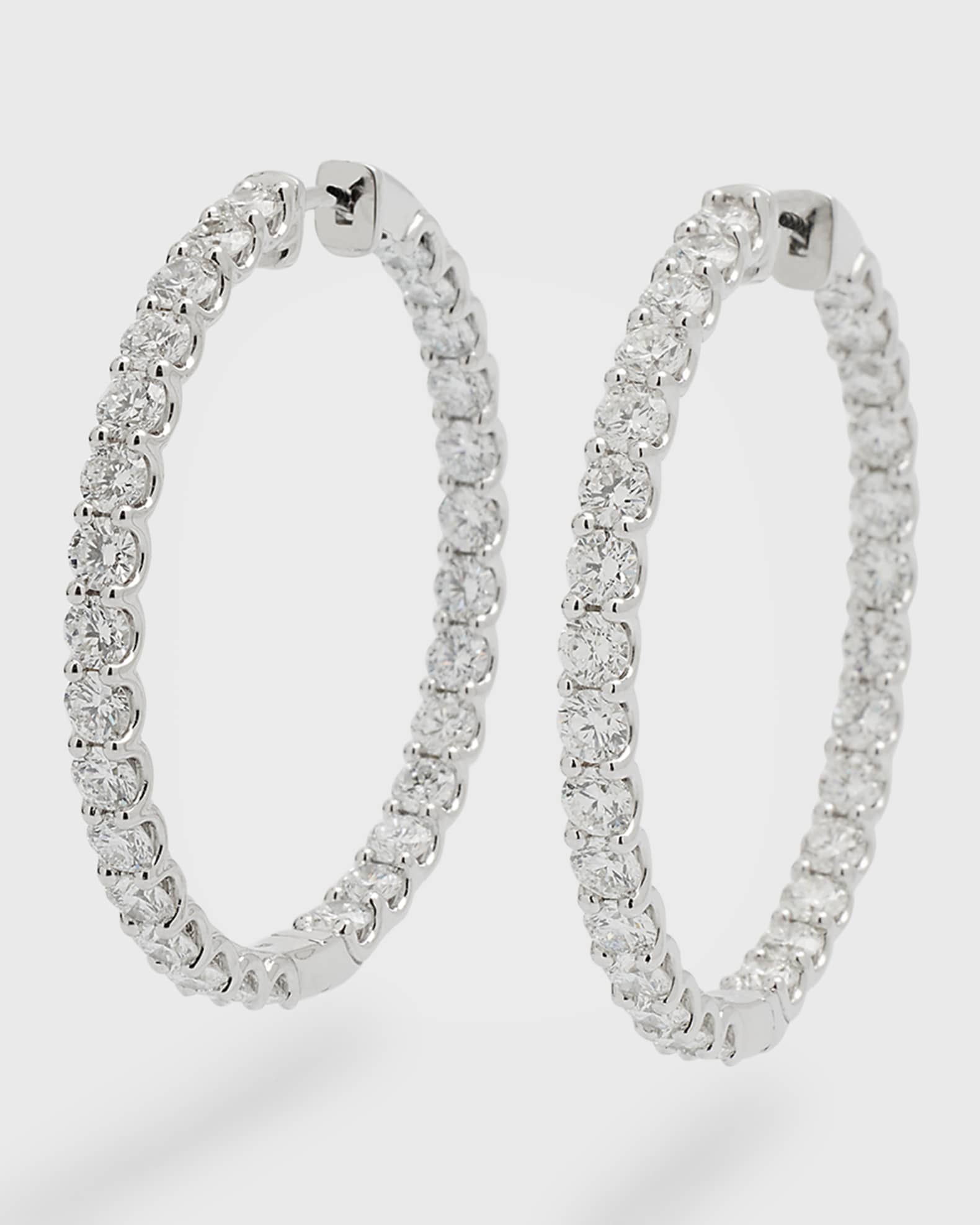 Lab Grown Diamond 18K White Gold Round Hoop Earrings, 1.5"L, 6.7tcw 0