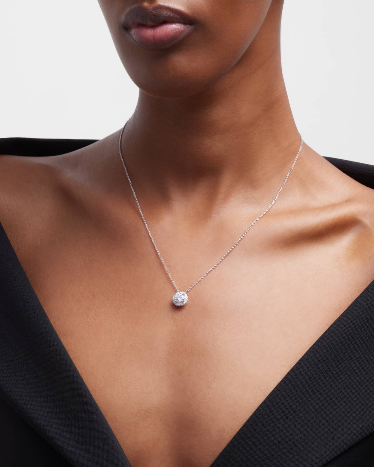 Lab Grown Diamond 18K White Gold Round Halo Pendant Necklace 1