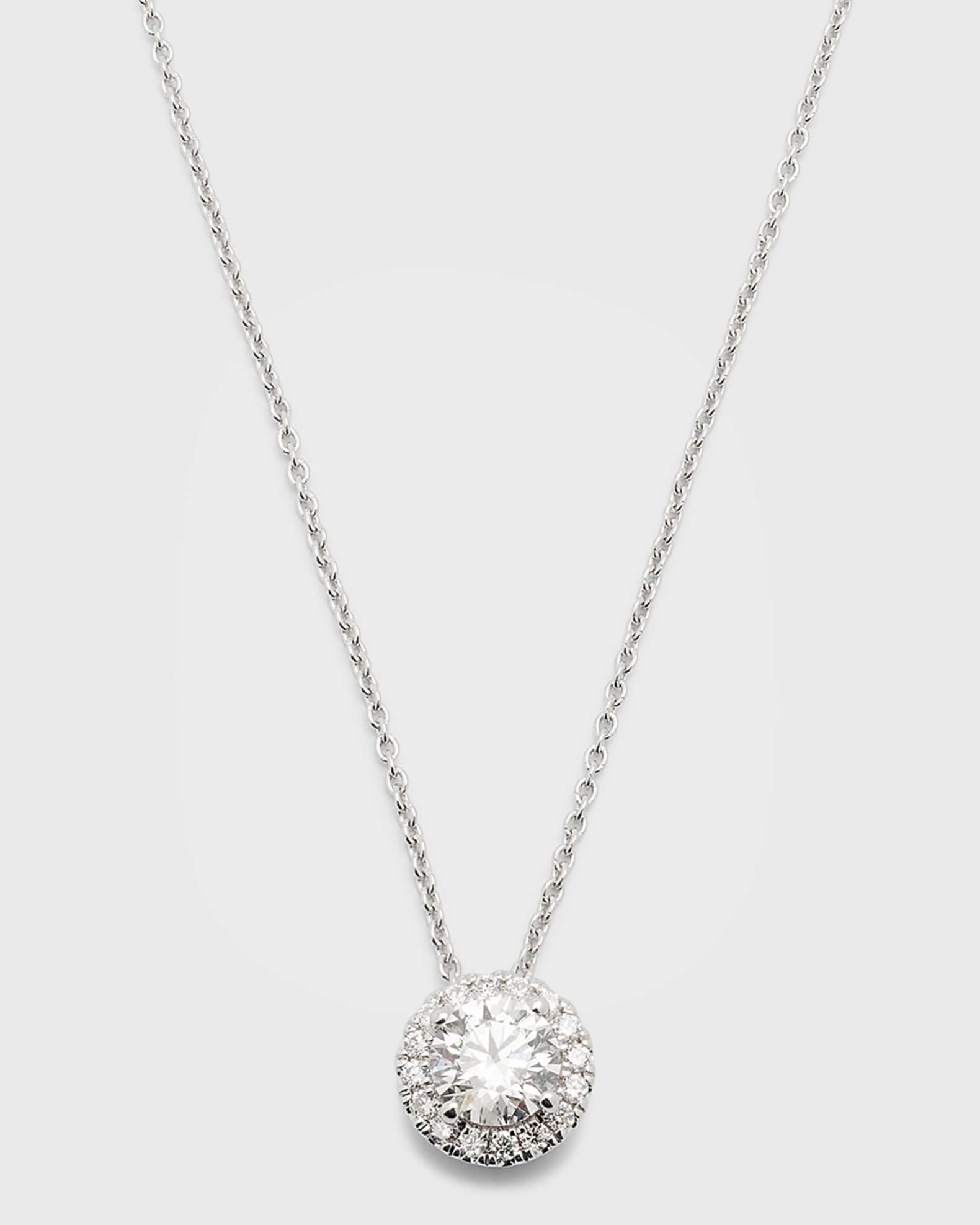 Lab Grown Diamond 18K White Gold Round Halo Pendant Necklace 0
