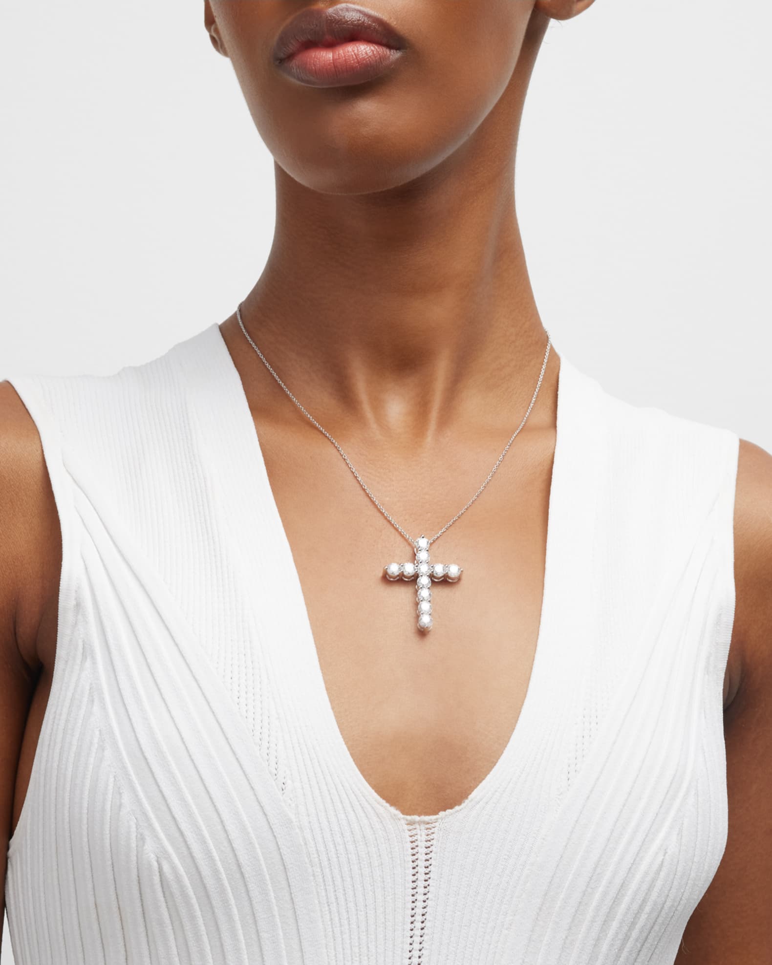 Lab Grown Diamond 18K White Gold Round Cross Pendant Necklace, 5.5tcw 1