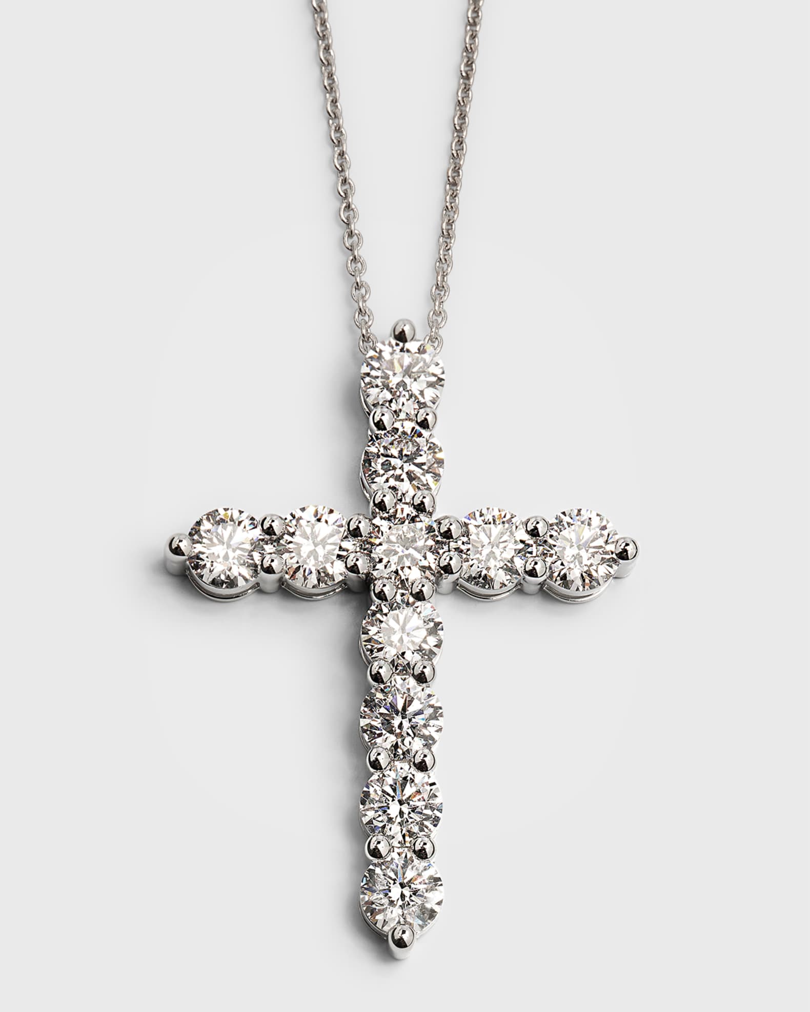 Lab Grown Diamond 18K White Gold Round Cross Pendant Necklace, 5.5tcw 0