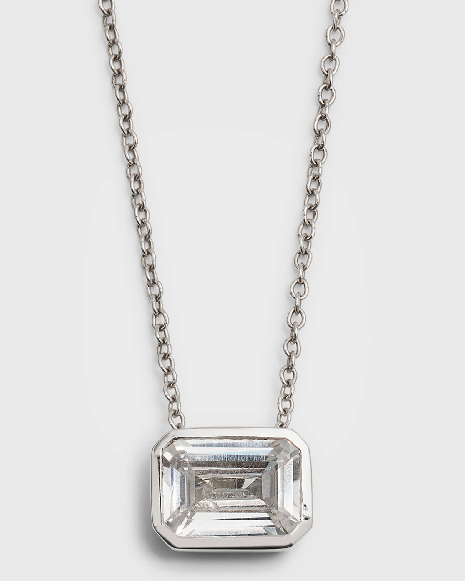 Lab Grown Diamond 18K White Gold East-West Emerald-Cut Pendant Necklace 0